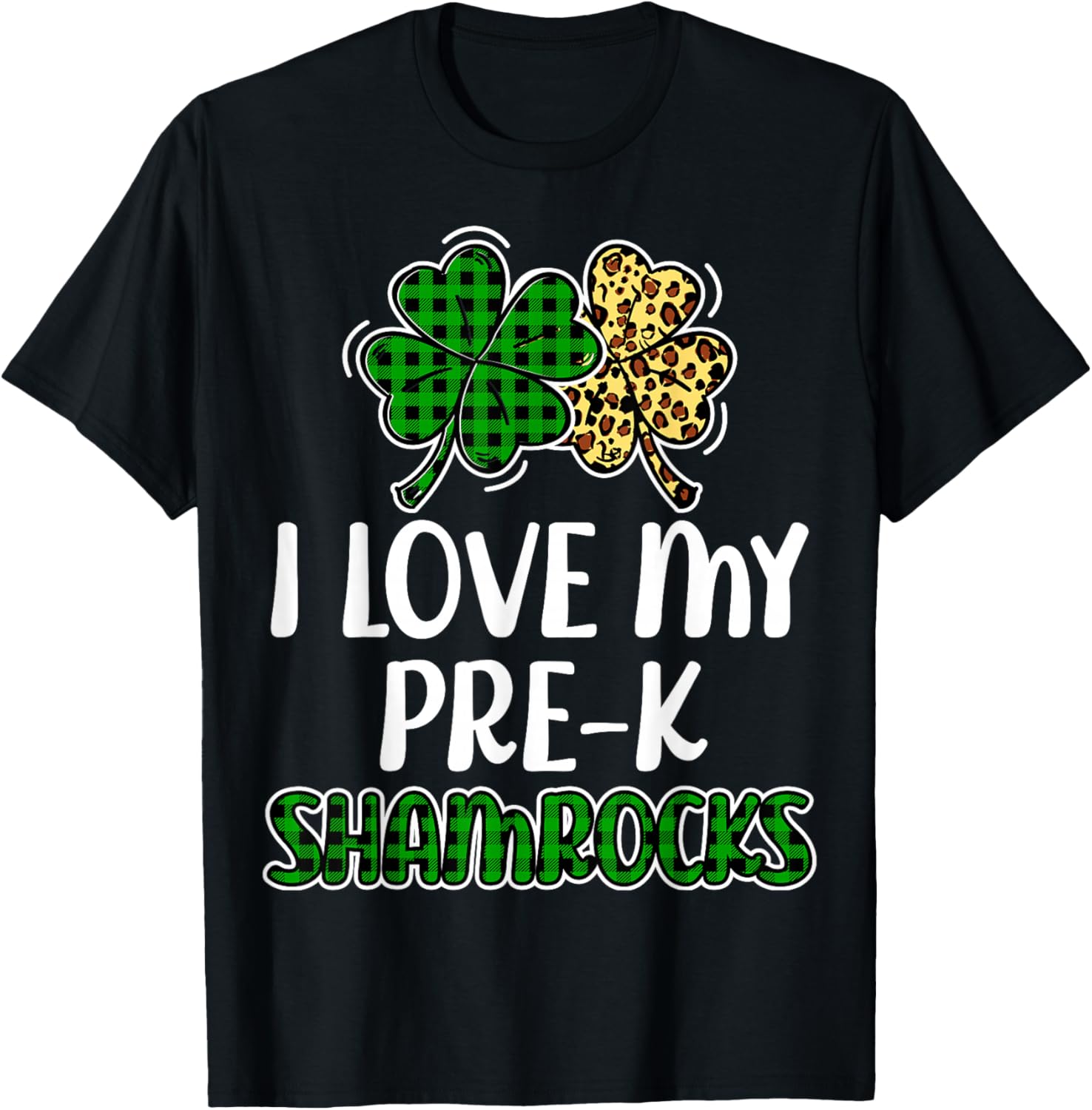 I Love My Pre-K Shamrocks Buffalo Plaid St Patricks Day T-Shirt - 8