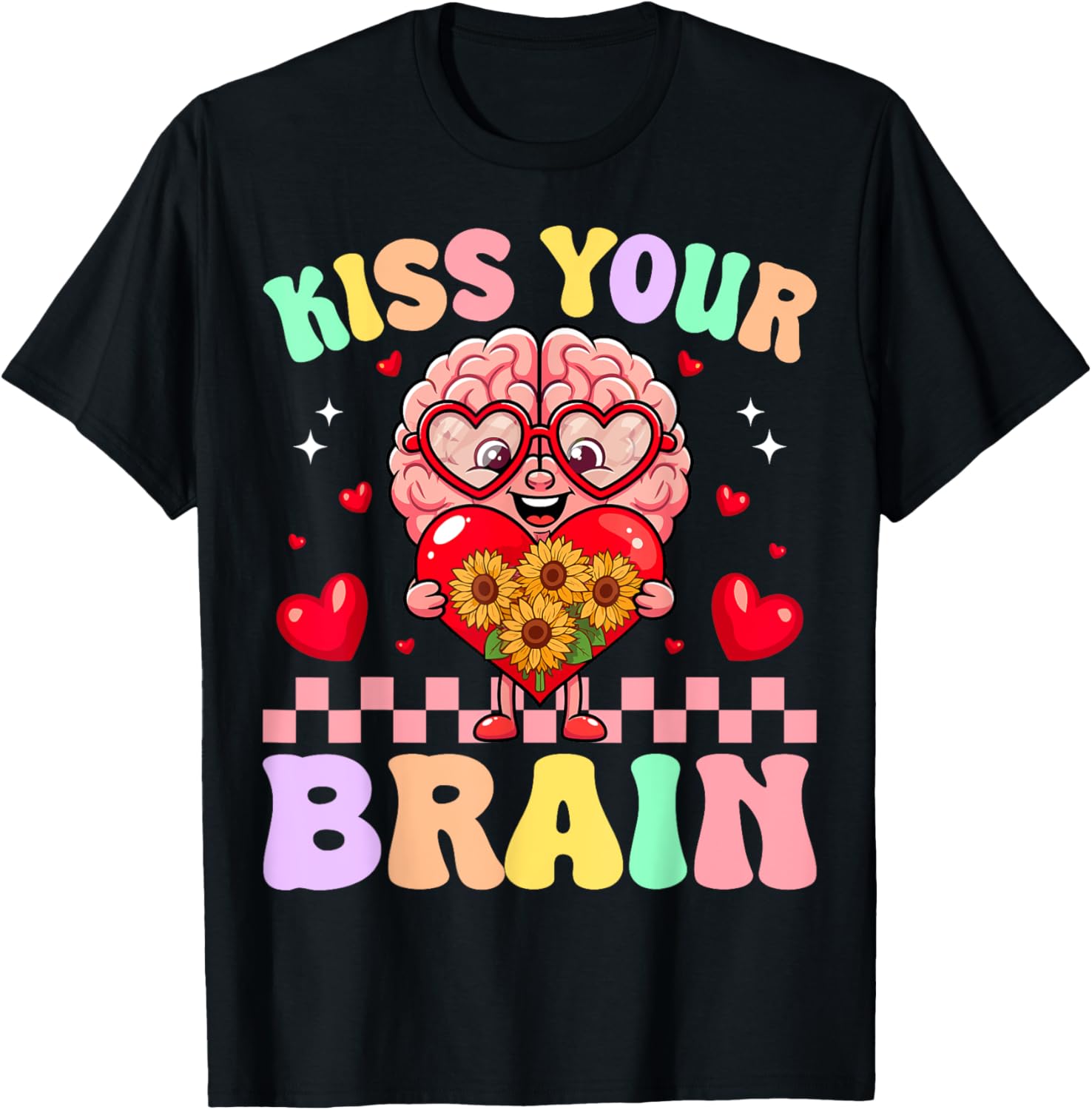 Funny Teacher Valentine's Day T-Shirt - Kiss Your Brain Gift for Educators - 17