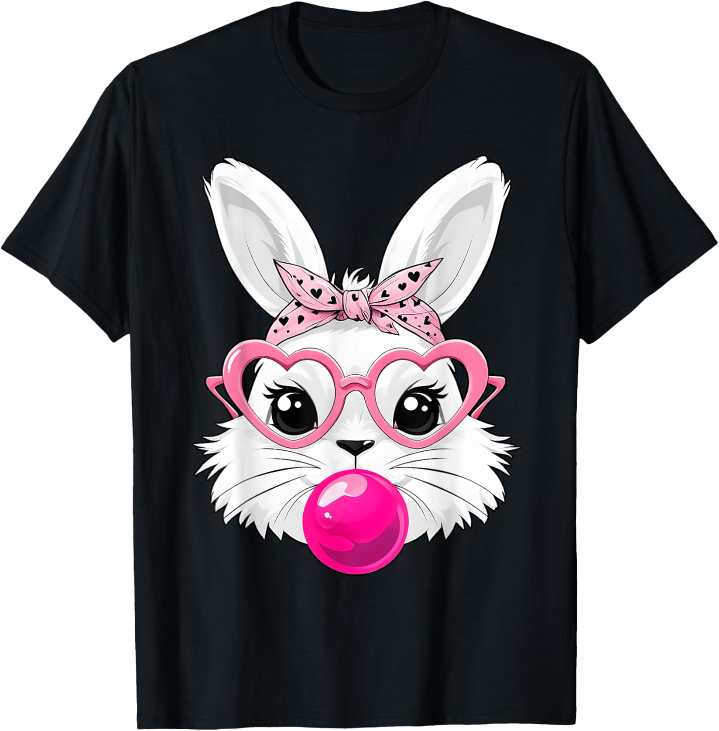Cute Bunny Face T-Shirt with Heart Glasses for Easter Day Fun - 15