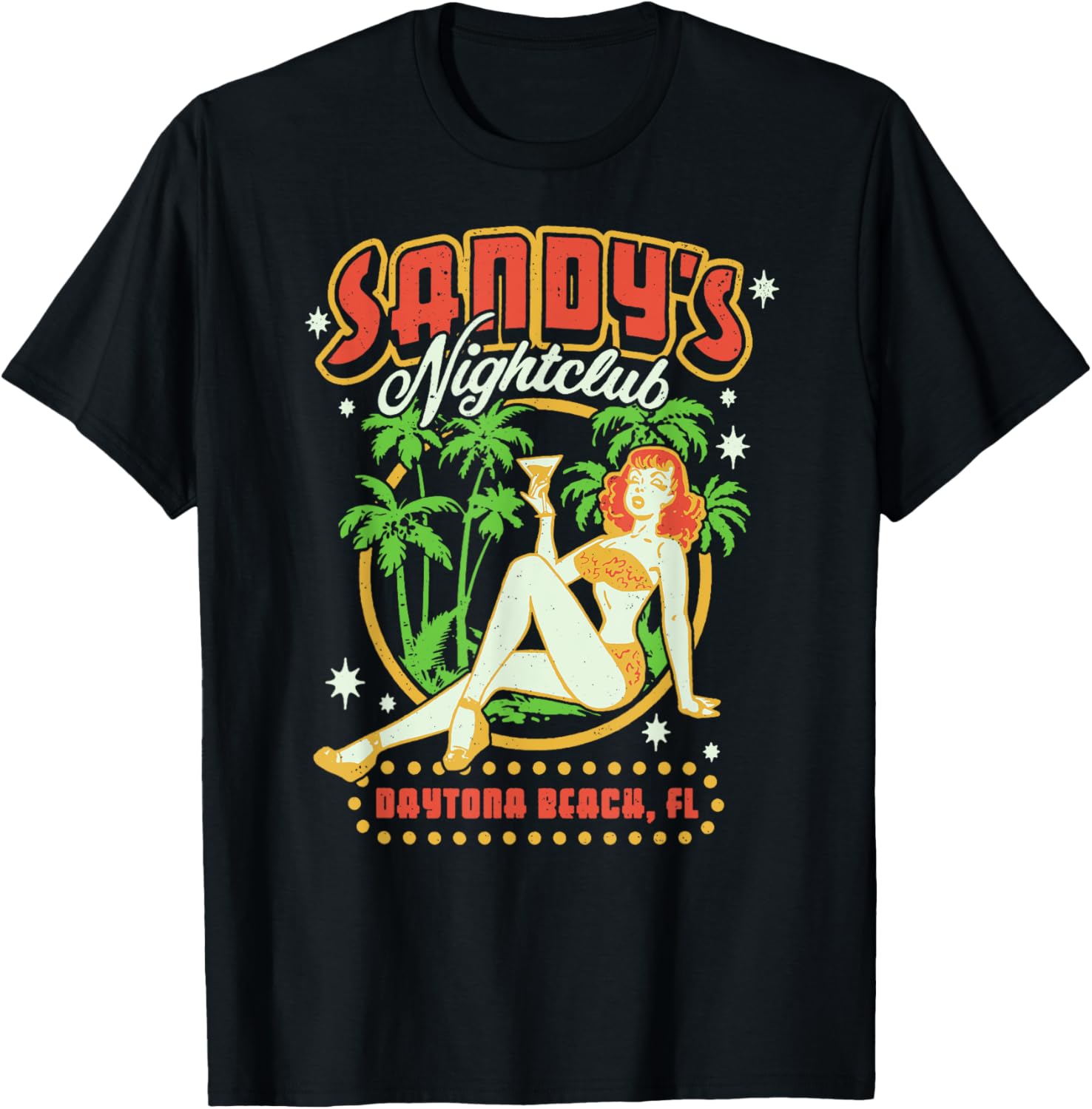 Sandy's Nightclub Daytona Beach Pinup Girl T-Shirt for Trendy Style - 4