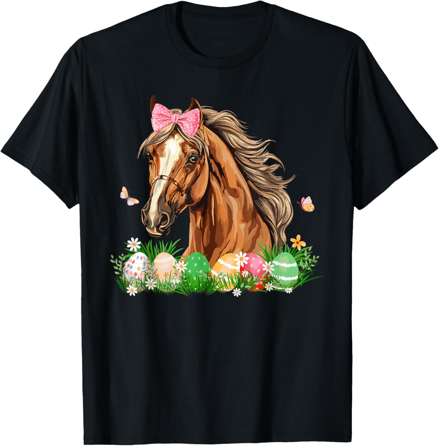 Cute Horse with Bow Easter Eggs T-Shirt for Kids and Women - 1