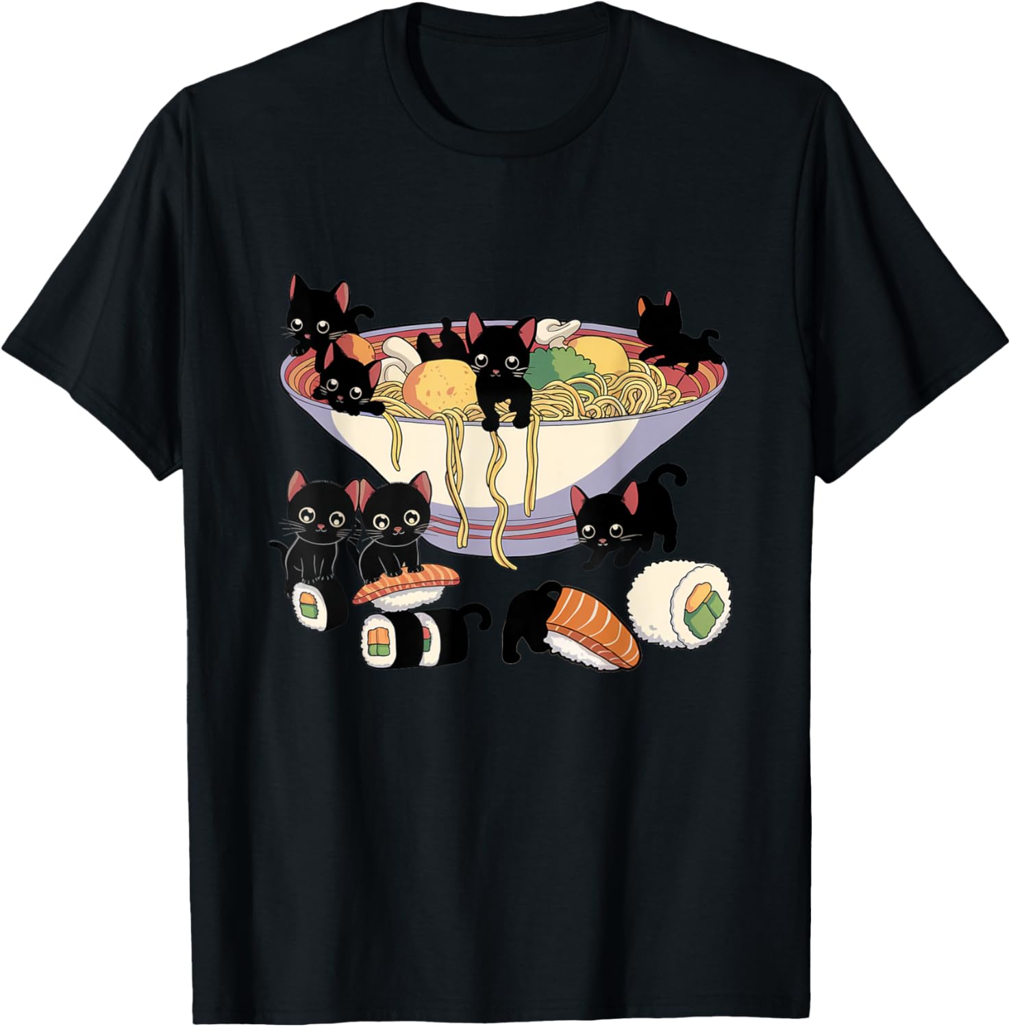 Cute Cat Ramen Sushi T-Shirt for Anime Lovers and Cat Enthusiasts - 12