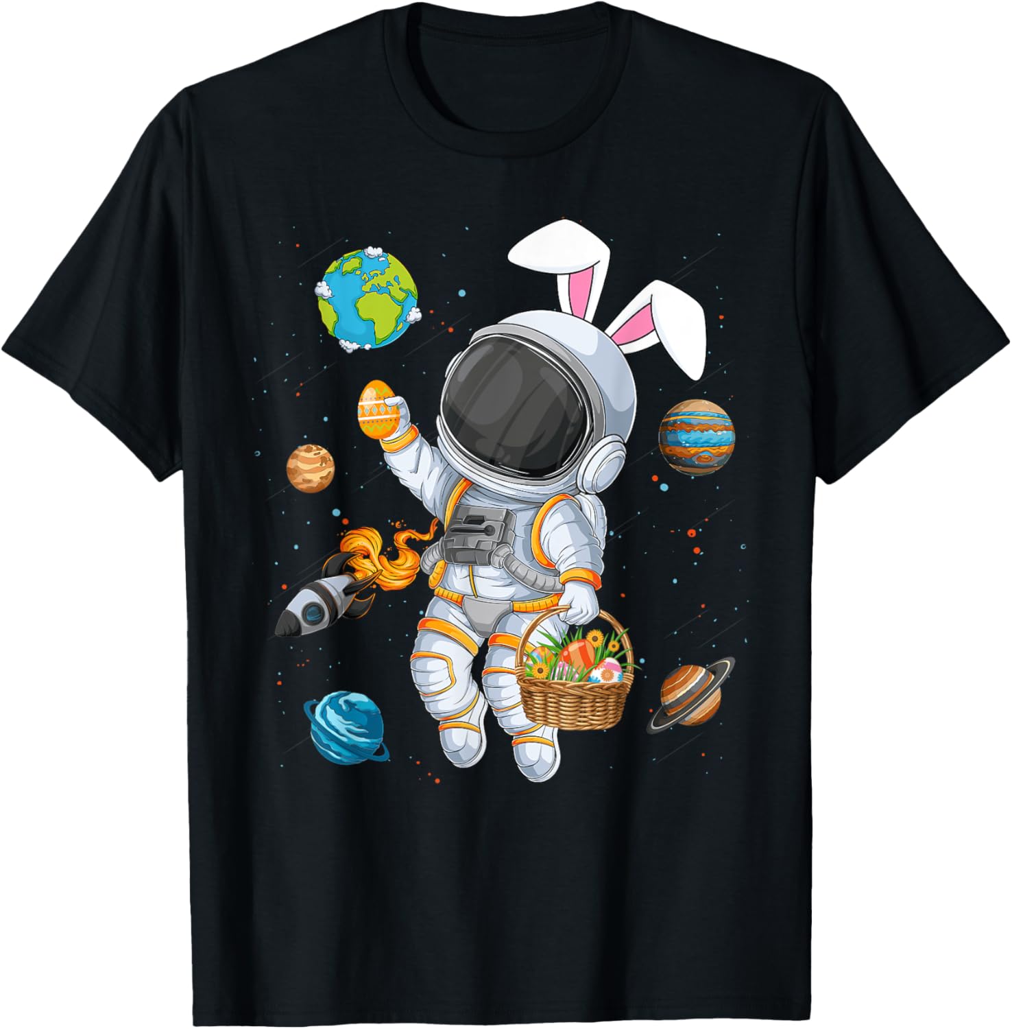 Funny Astronaut Bunny Ears Easter T-Shirt for Boys and Kids - 5
