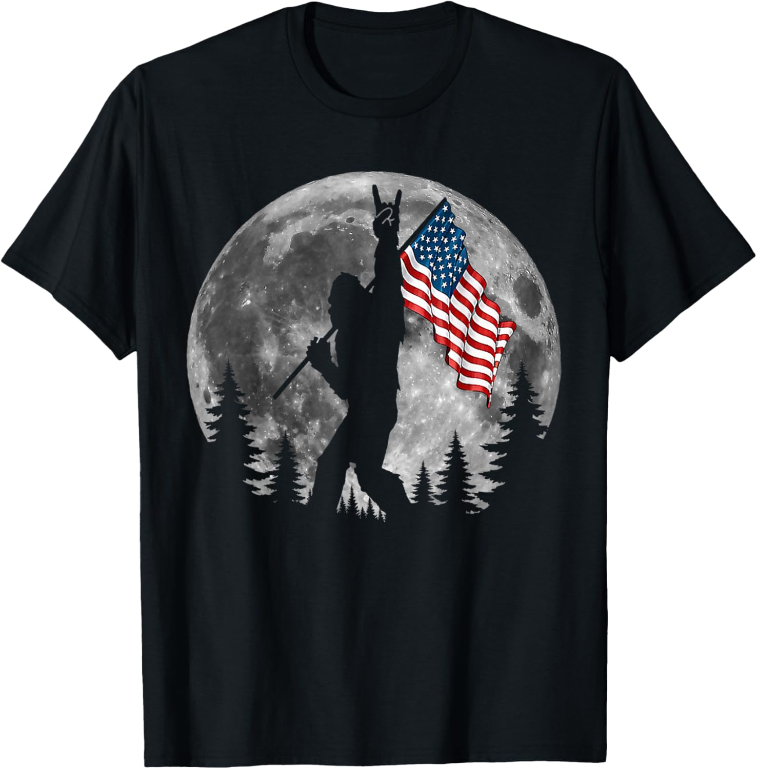 Bigfoot American Flag T-Shirt for Patriotic 4th of July Celebrations - 1