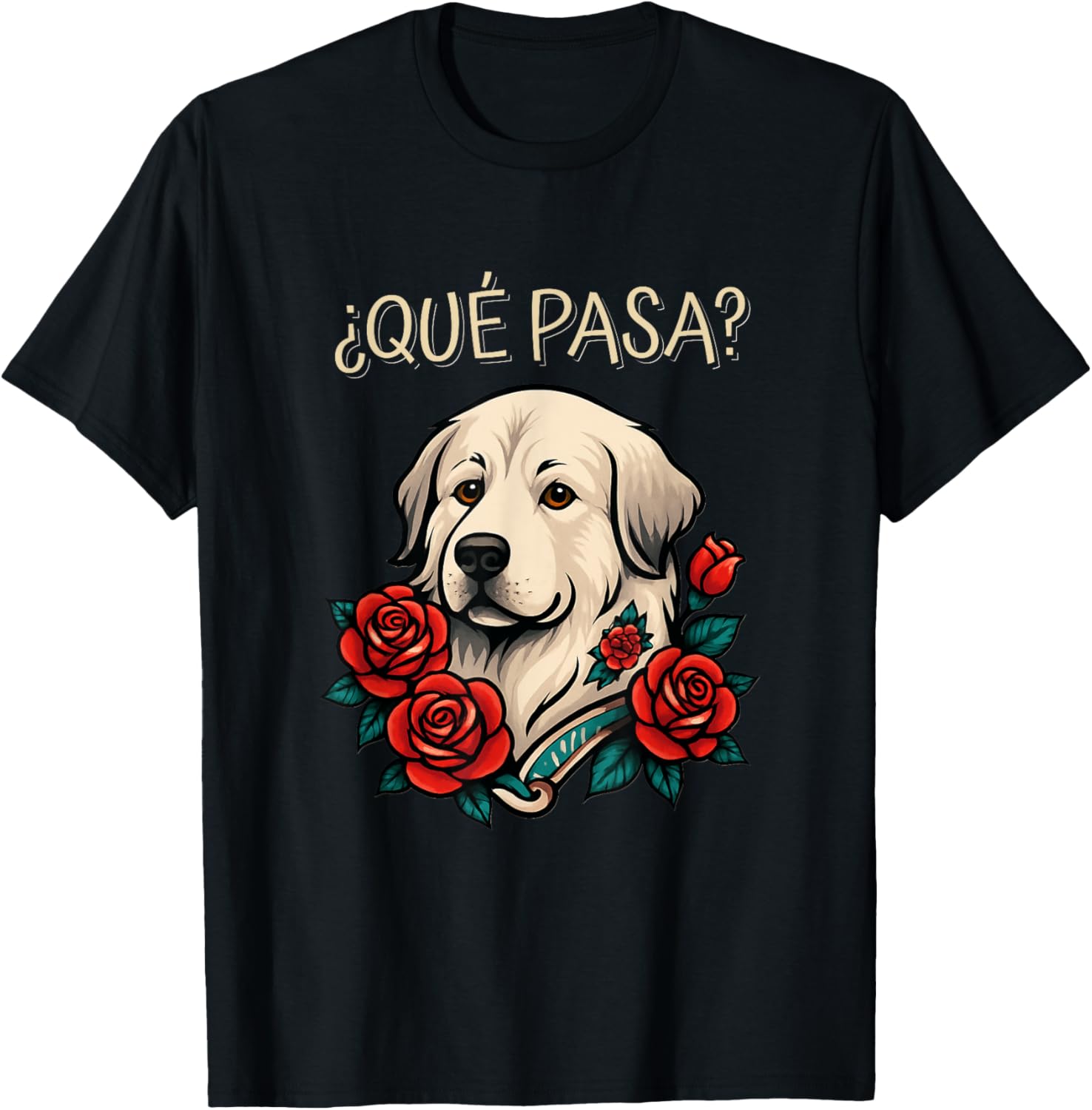 Great Pyrenees Roses Tattoo Style T-Shirt for Dog Lovers and Fashionistas - 2