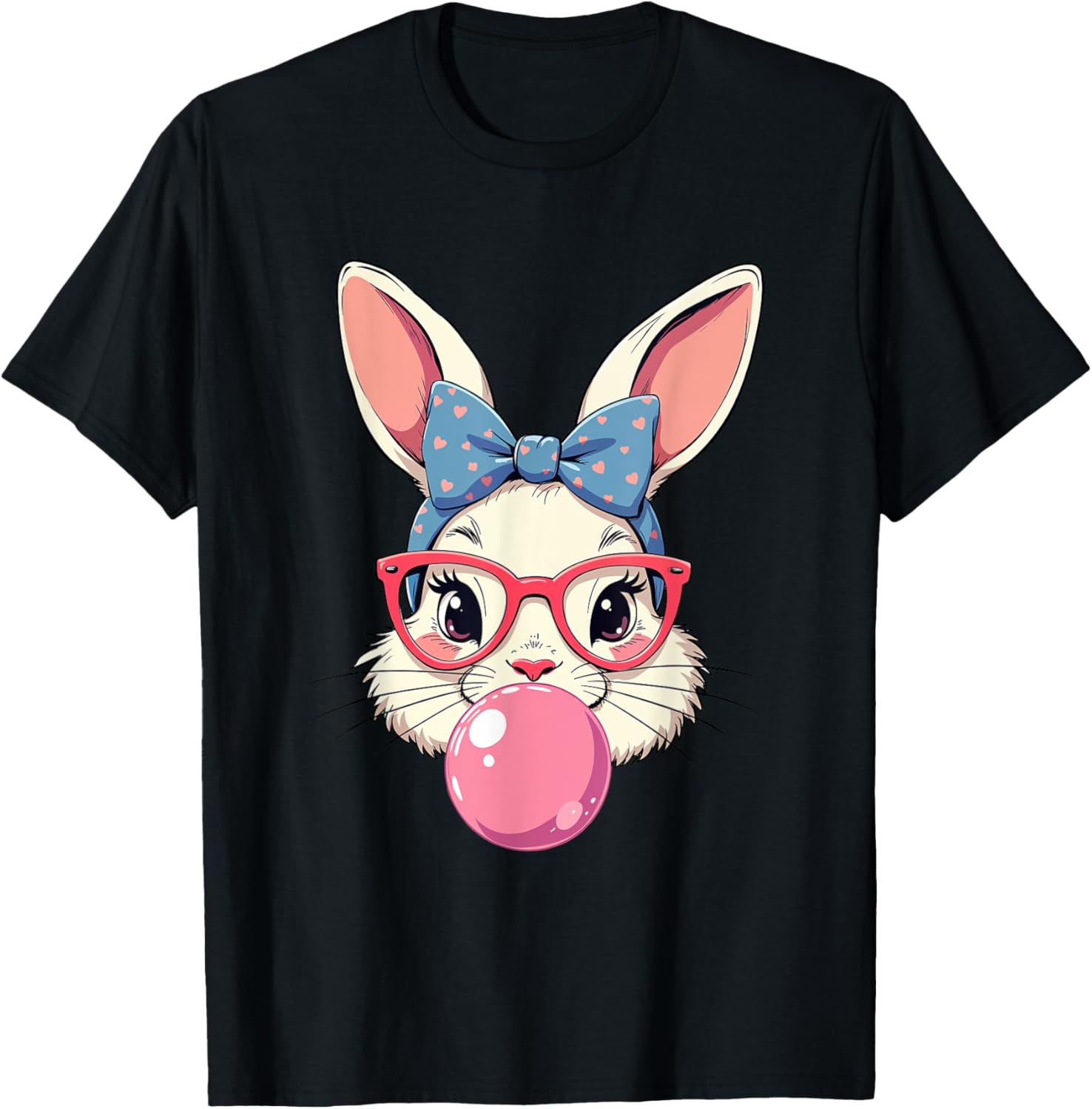 Cute Bunny Face T-Shirt with Heart Glasses and Bandana for Easter Fun - 10