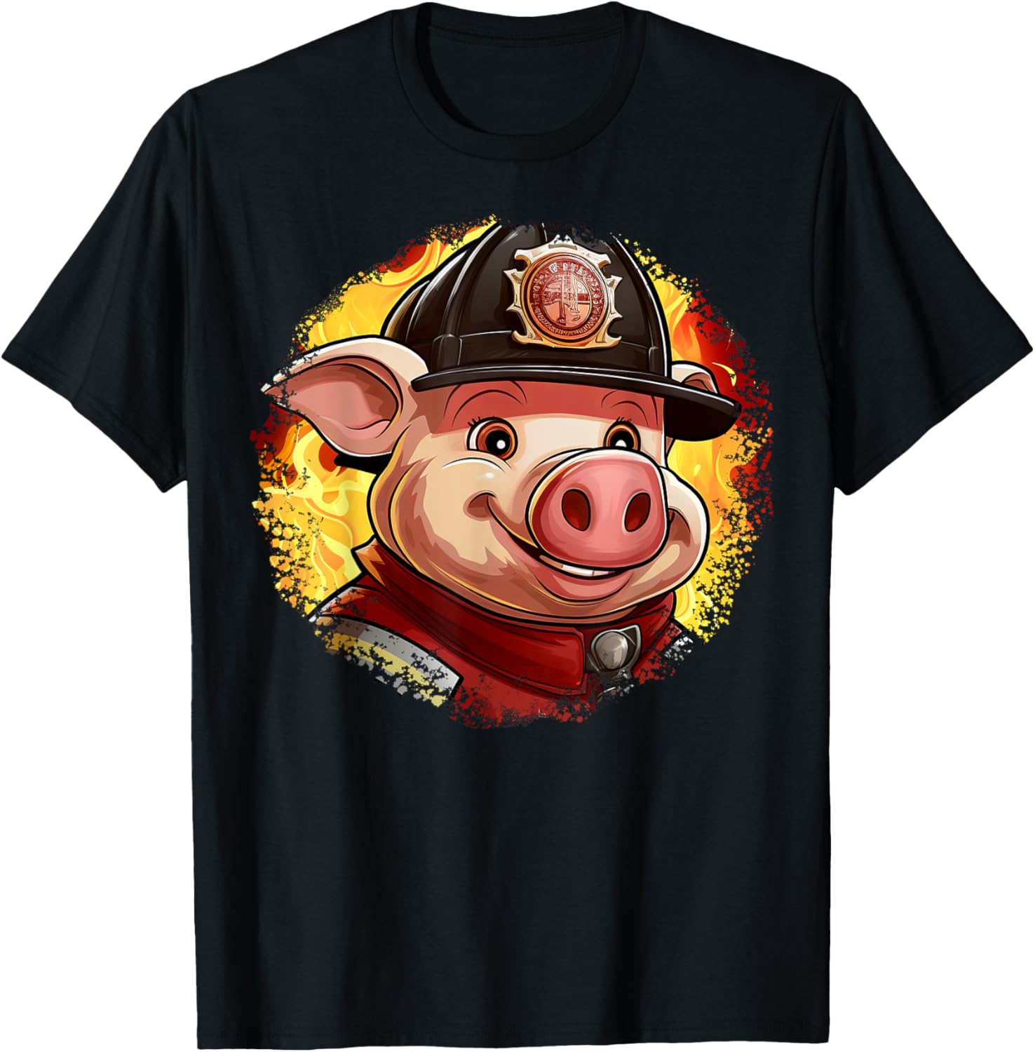 Fireman Pig T-Shirt for Kids - Adorable Pig Fire Brigade Design - 1