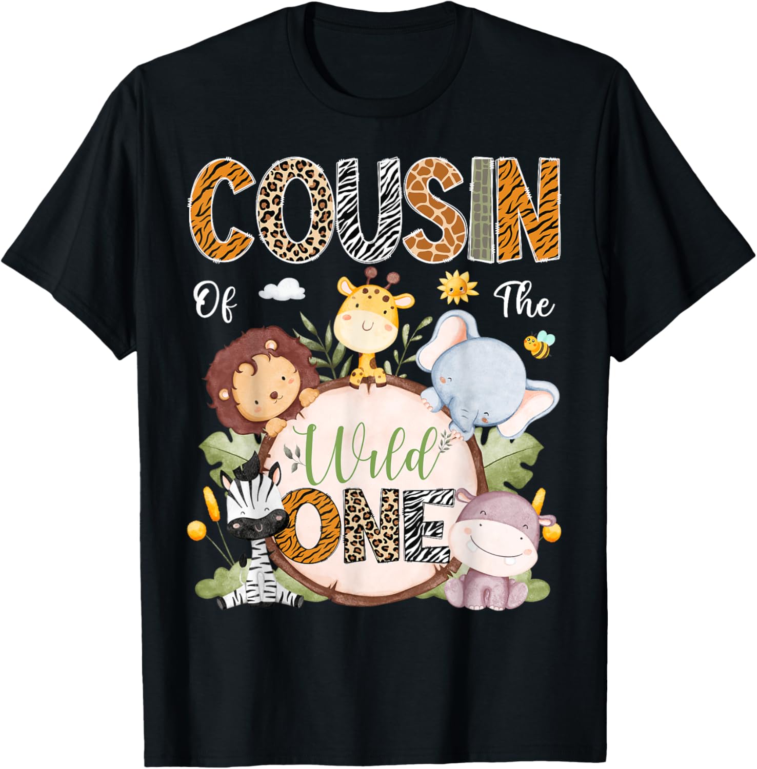 Cousin of the Wild One First Birthday Safari Animals T-Shirt for Kids - 1