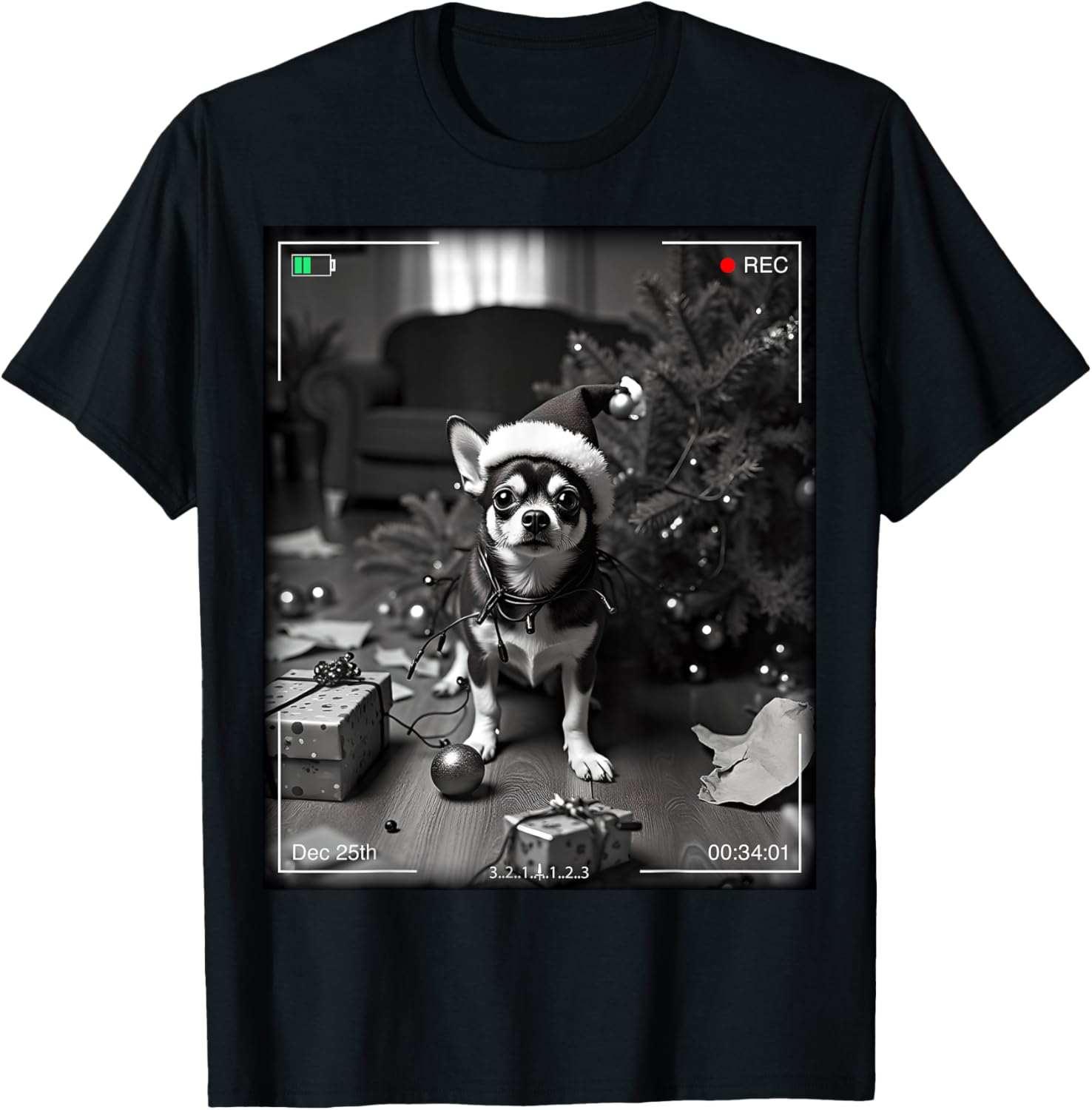 Christmas Chihuahua Caught On Camera T-Shirt for Holiday Cheer - 4