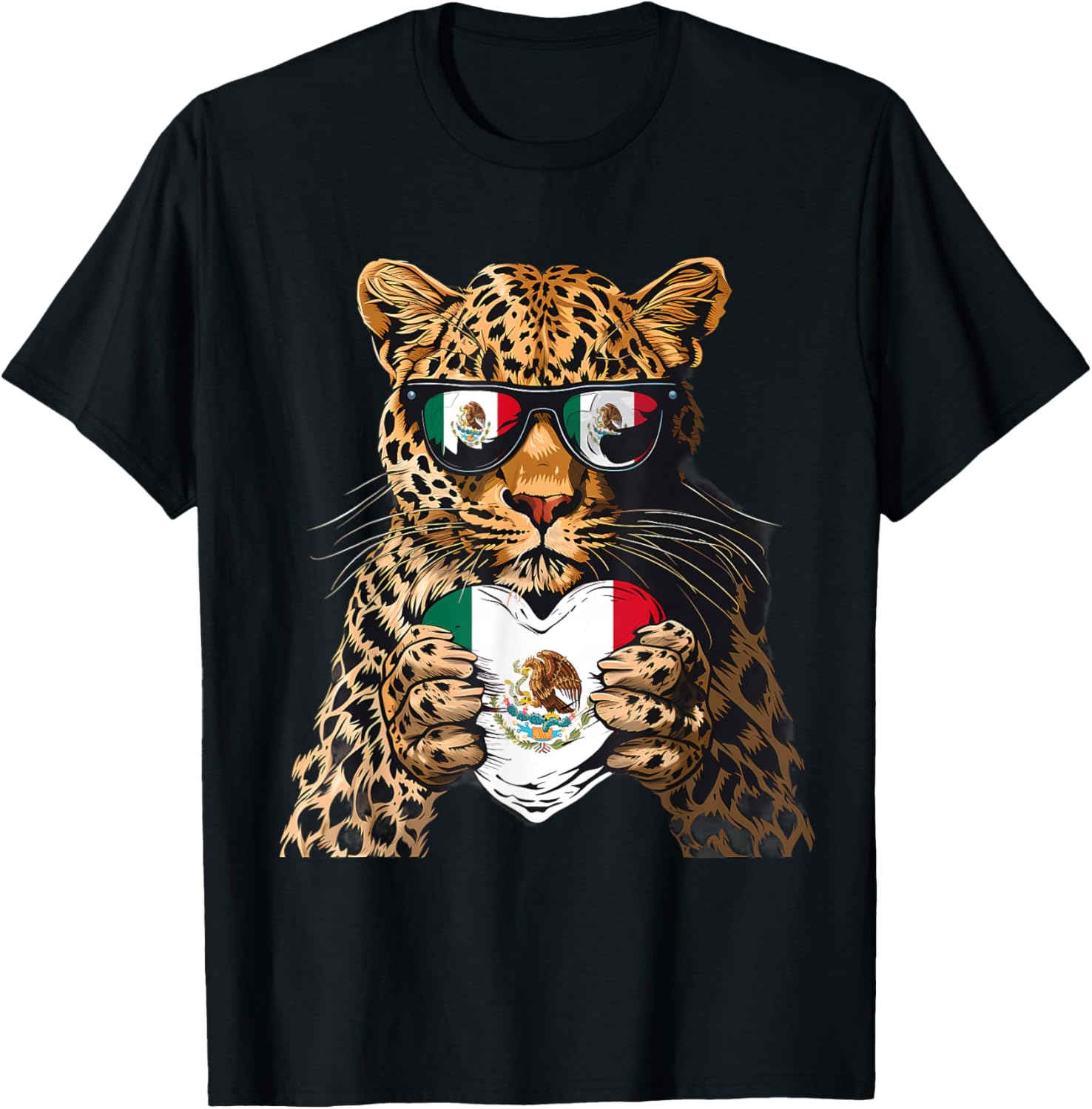 Mexico Flag Heart Leopard Sunglasses T-Shirt for Proud Mexican Roots - 29