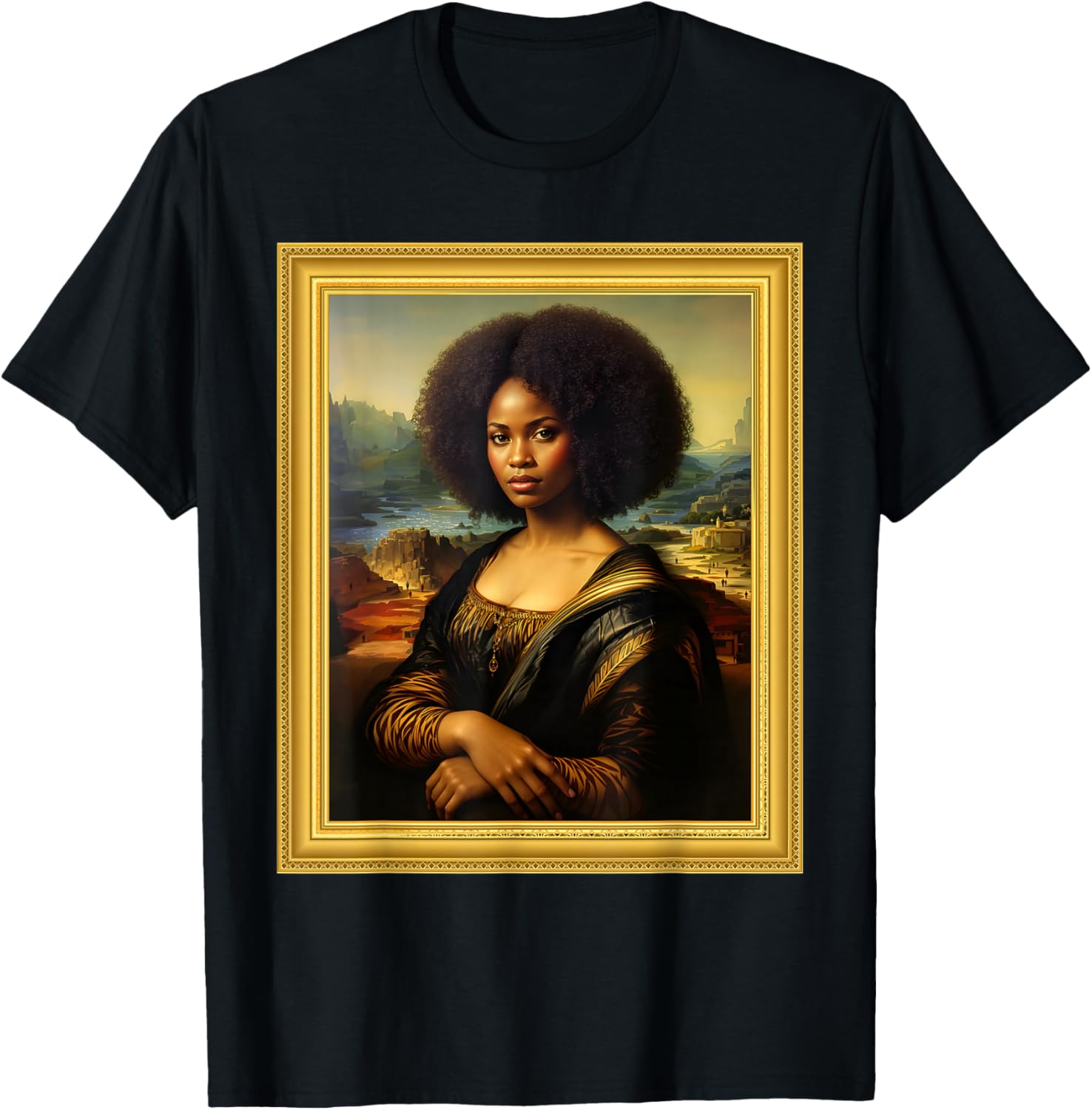Black Mona Lisa Afro Queen T-Shirt for Black History Month Celebration - 23
