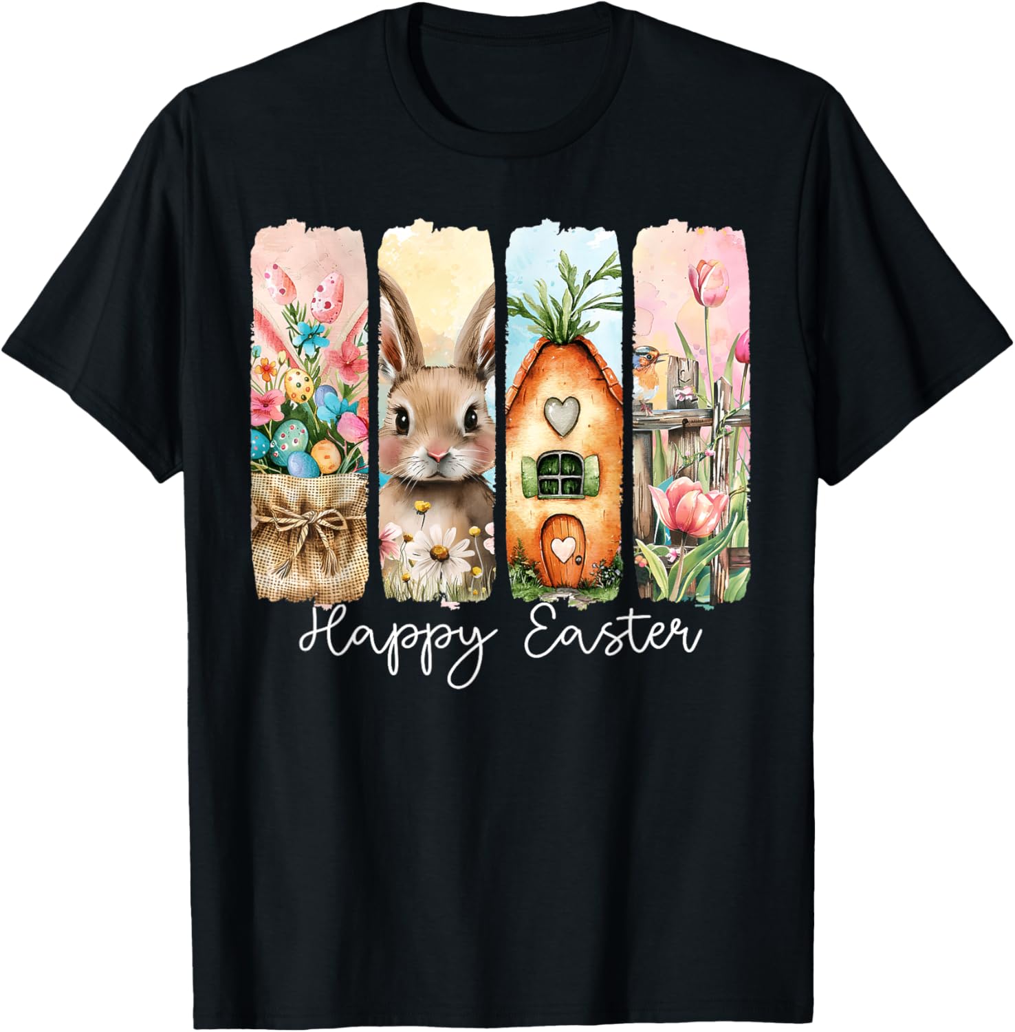Happy Easter Bunny Chick Eggs Floral T-Shirt for Cute Spring Style - 14