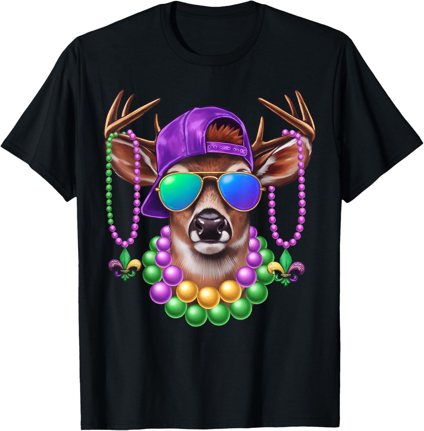 Funny Vintage Deer Lover Hunting Mardi Gras T-Shirt for Men and Women - 1