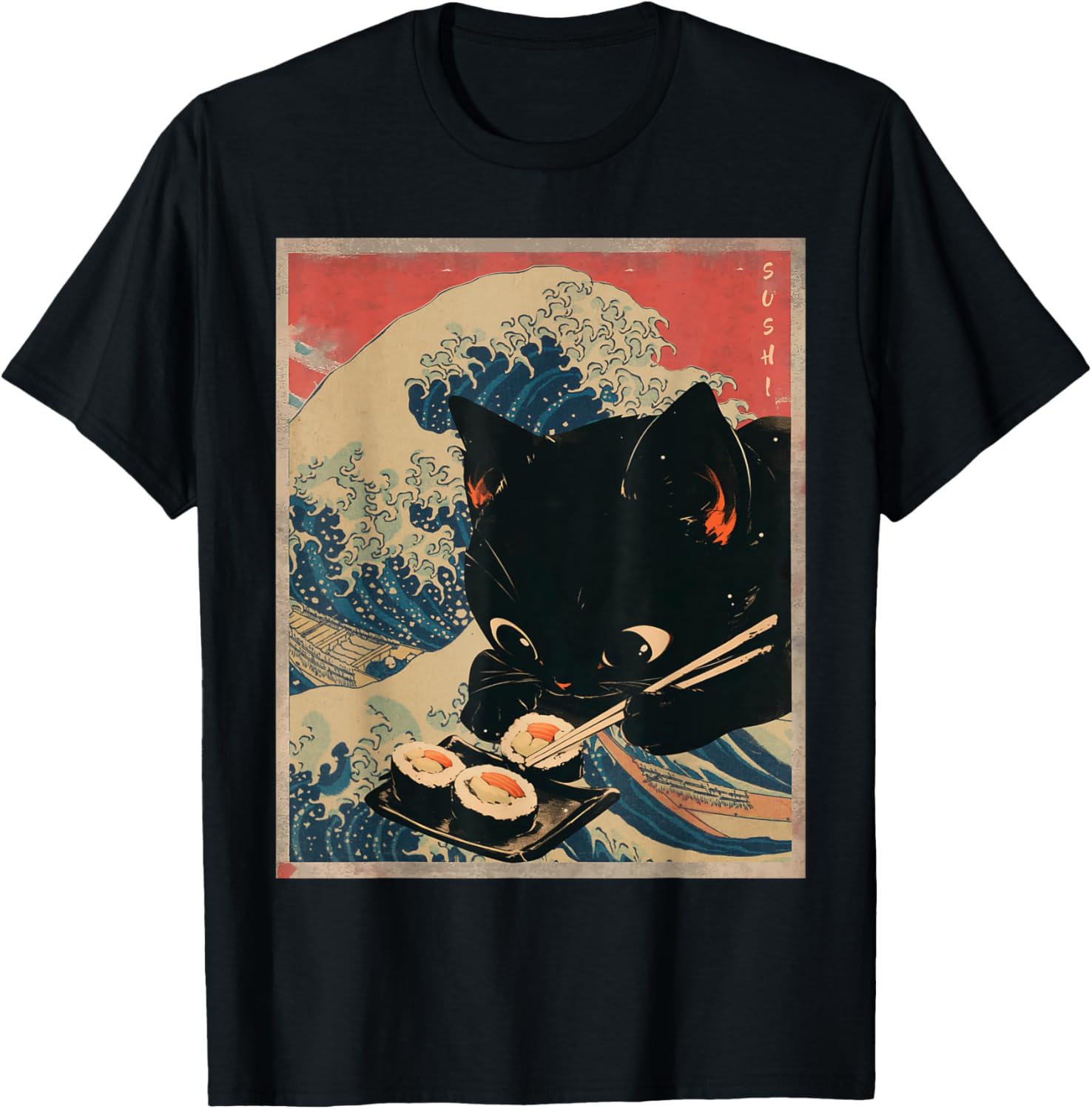 Kawaii Sushi Cat T-Shirt Cute Japanese Anime Clothing for Cat Lovers - 6