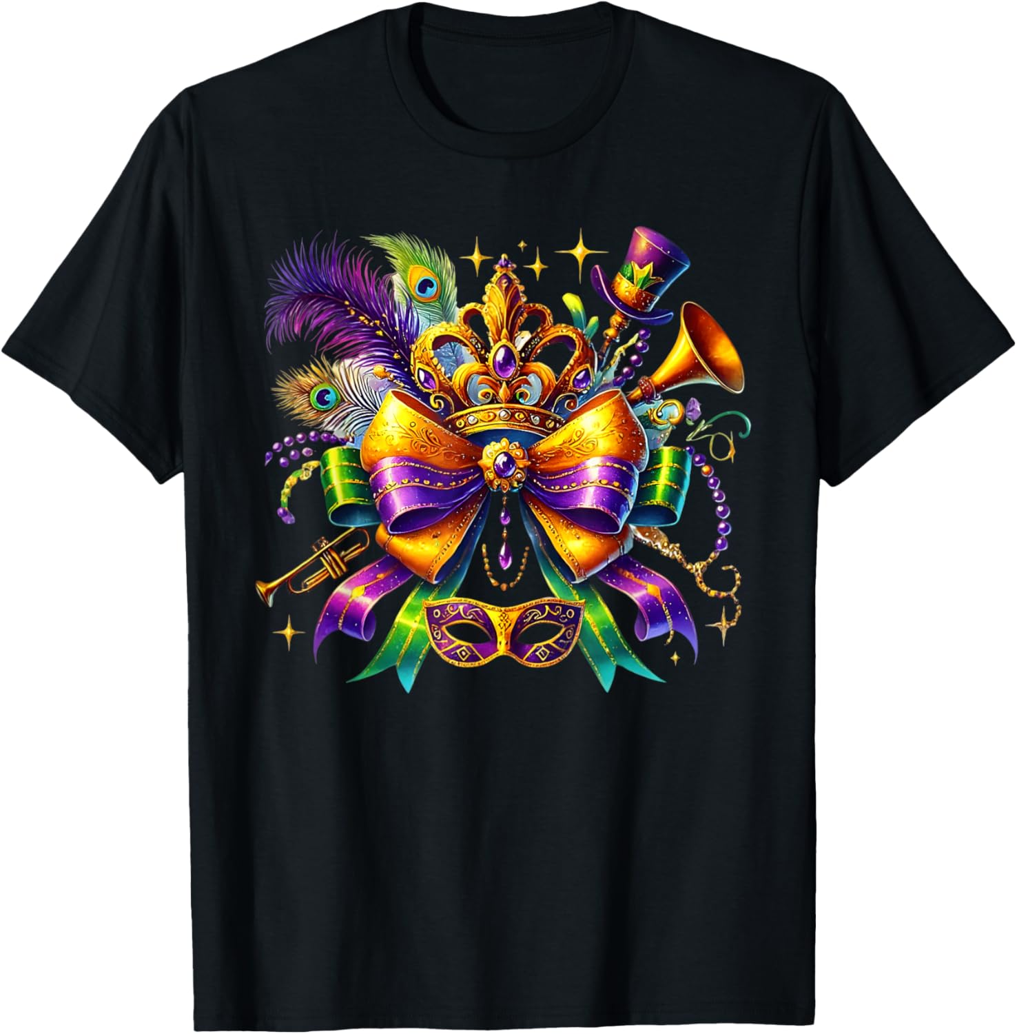 Mardi Gras Coquette Bow T-Shirt for Women and Girls - Festive Style - 16