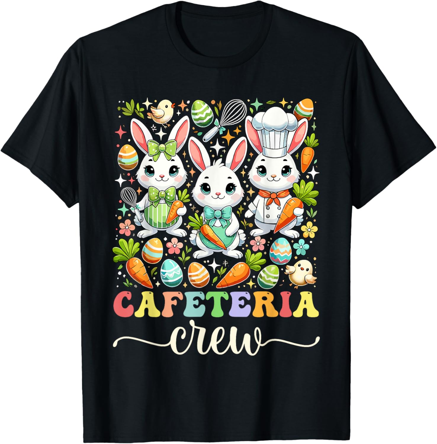 Groovy Cafeteria Crew Easter Bunny T-Shirt for School Workers - 10
