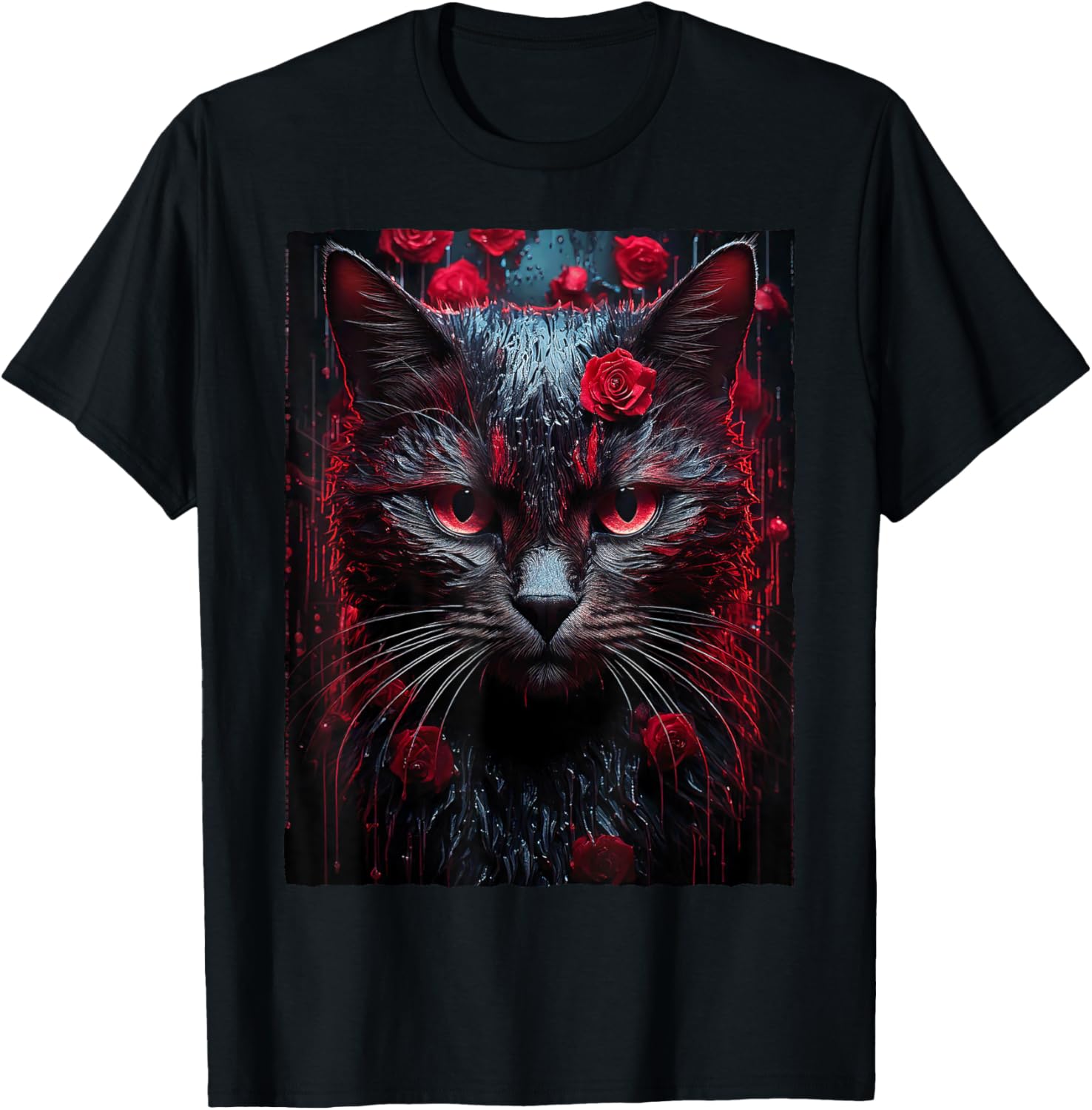 Black Cat with Red Roses T-Shirt for Men, Women, Girls, and Kids - 6