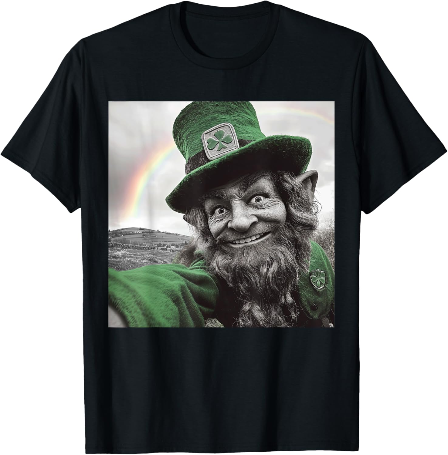 Funny St Patricks Day Rainbow Leprechaun Selfie T-Shirt for Festive Fun - 7