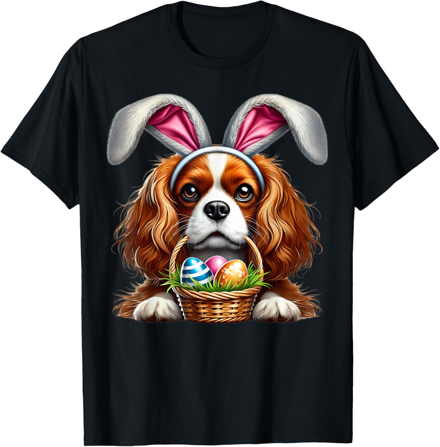 Cute Bunny Ear Cavalier King Charles Spaniel Easter Eggs T-Shirt - 10