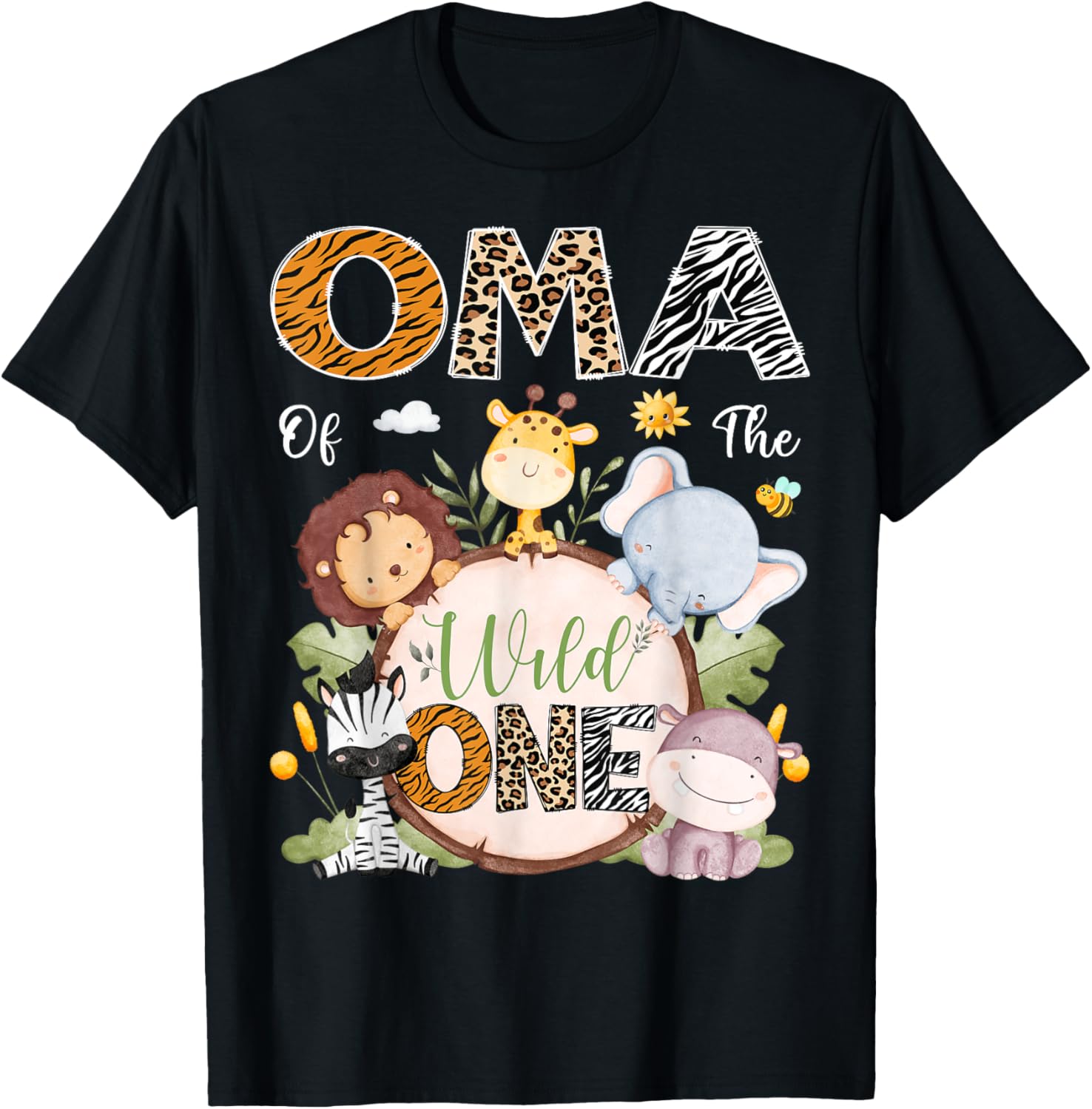 Oma Of The Wild One First Birthday Safari Jungle Animals T-Shirt - 15