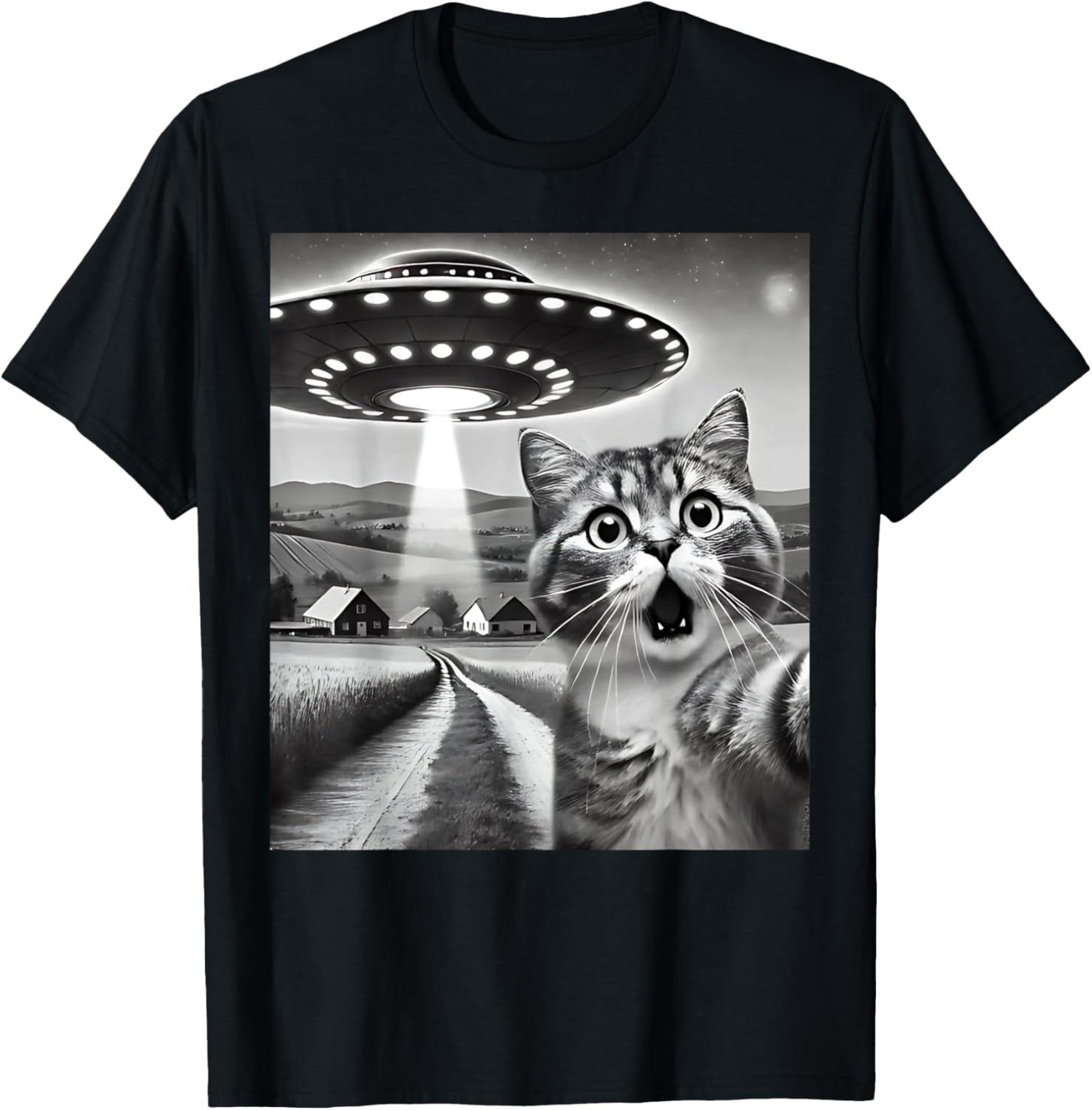 Funny Cat Selfie with Alien UFO T-Shirt for Men, Women, and Kids - 17
