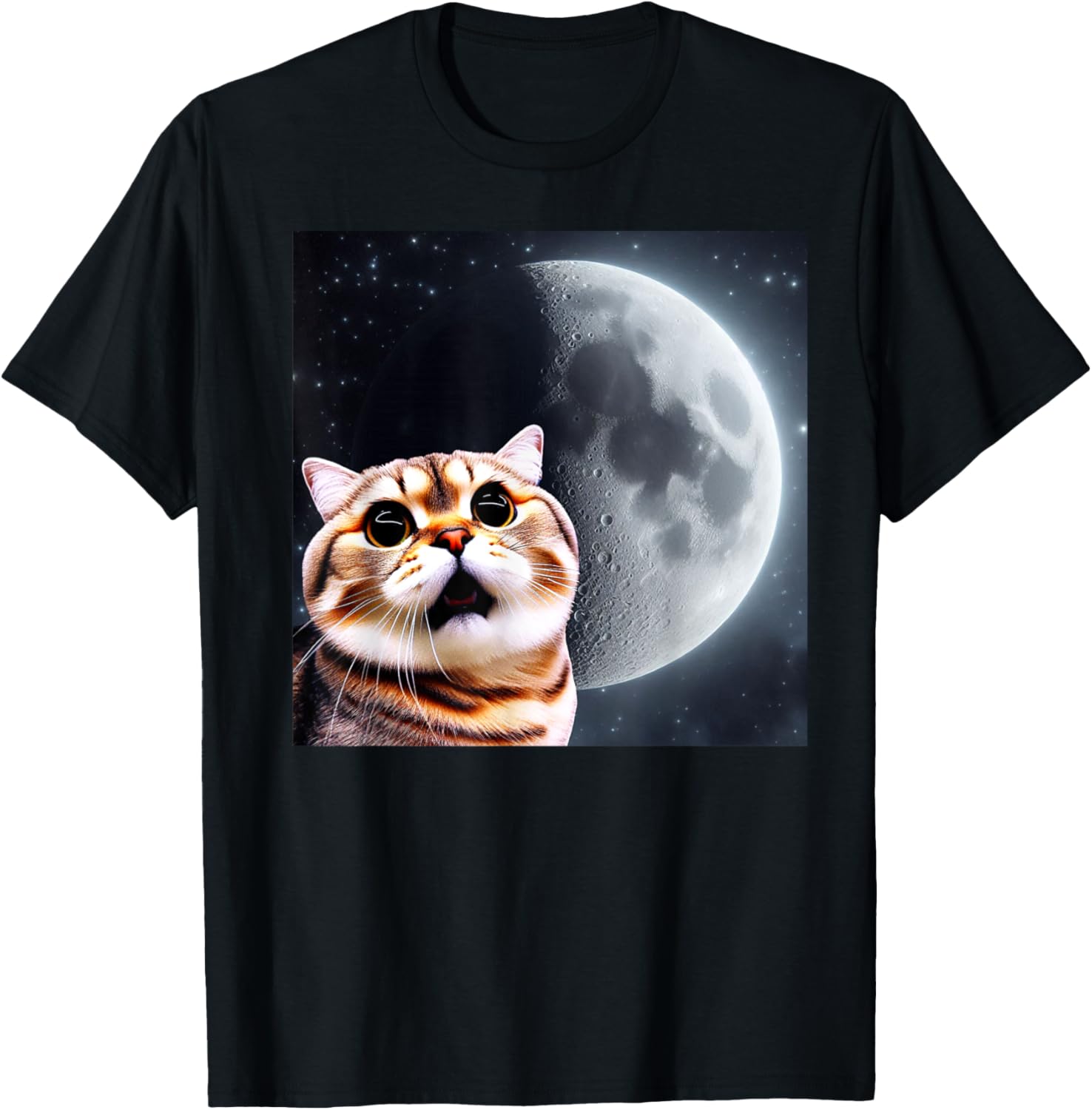 Funny Cat Moon Cute Kitten Graphic T-Shirt for Men Women Kids - 1