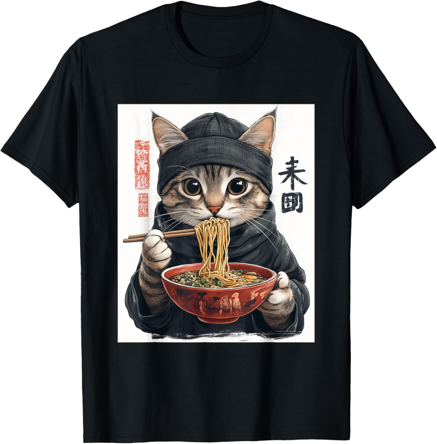 Anime Cat Ramen T-Shirt - Cute Japanese Graphic Tee for Cat Lovers - 1