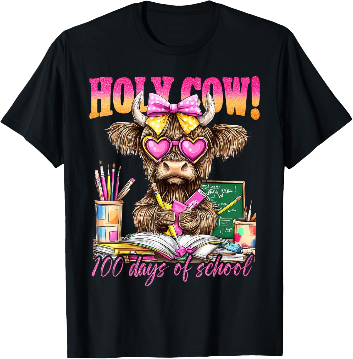 Cute Highland Cow 100 Days of School T-Shirt for Teachers and Kids - 6