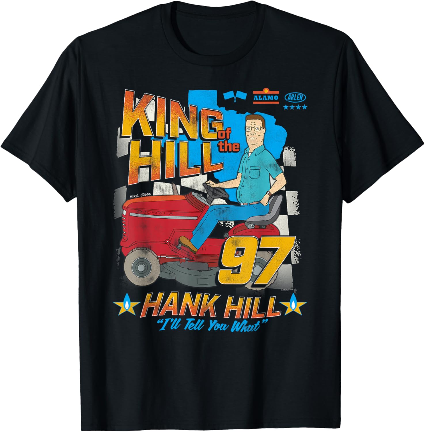 King of the Hill Hank Hill Mower Racing 97 Cartoon T-Shirt for Fans - 1
