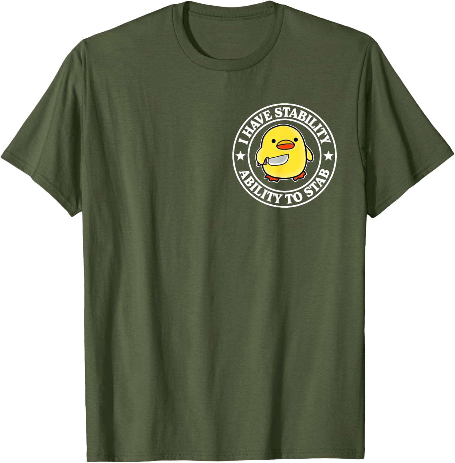 Funny Sarcastic Duck T-Shirt with Stability Ability to Stab Design - 7