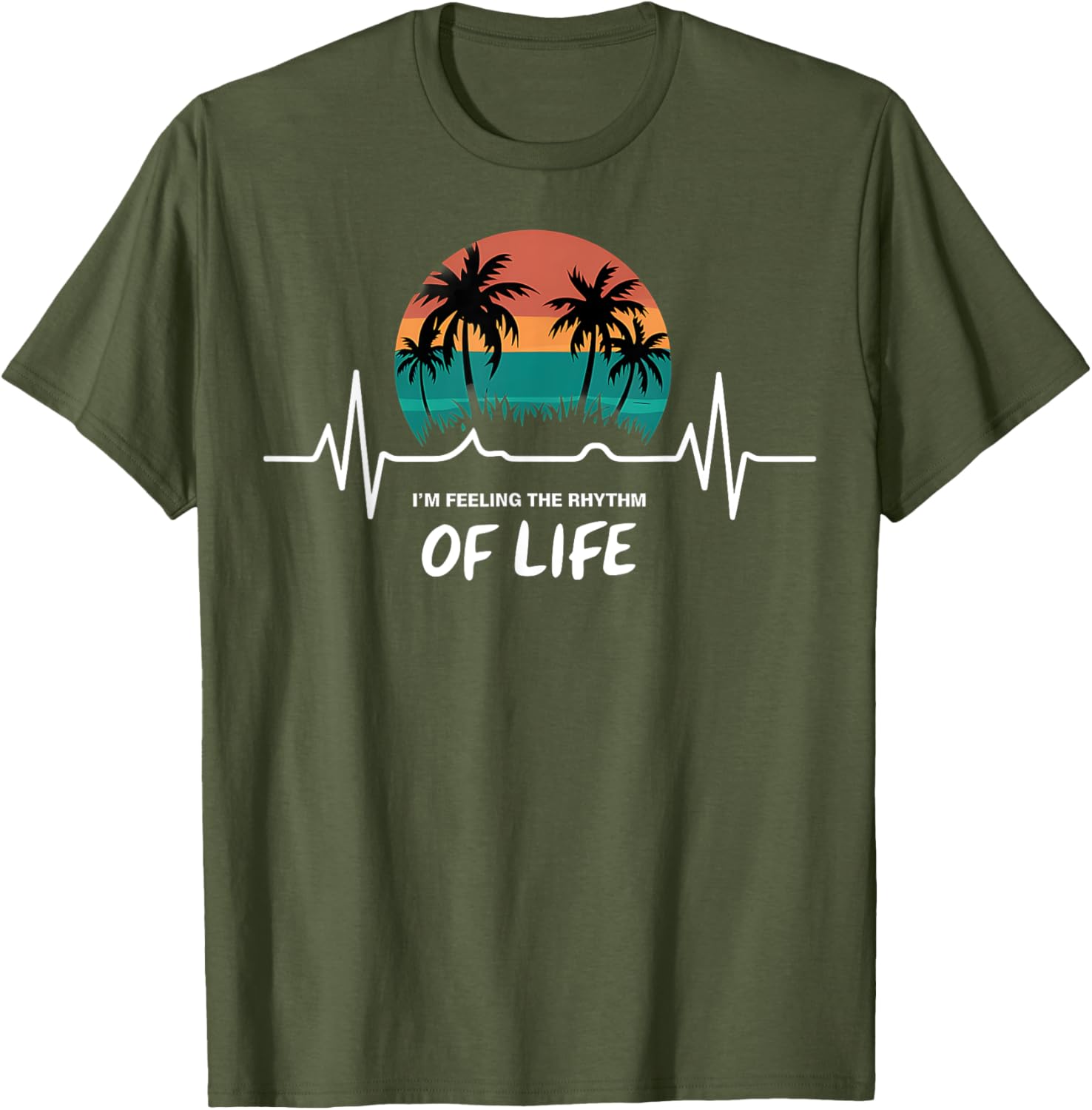 Palm Tree Sunset Heartbeat T-Shirt - Embrace the Rhythm of Life - 5