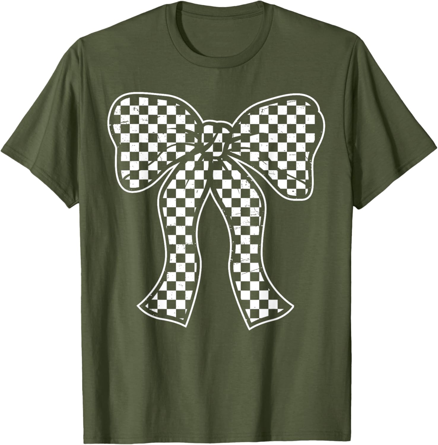 Cute Checkered Bow Flag T-Shirt for Women - Race Car Racing Style - 19
