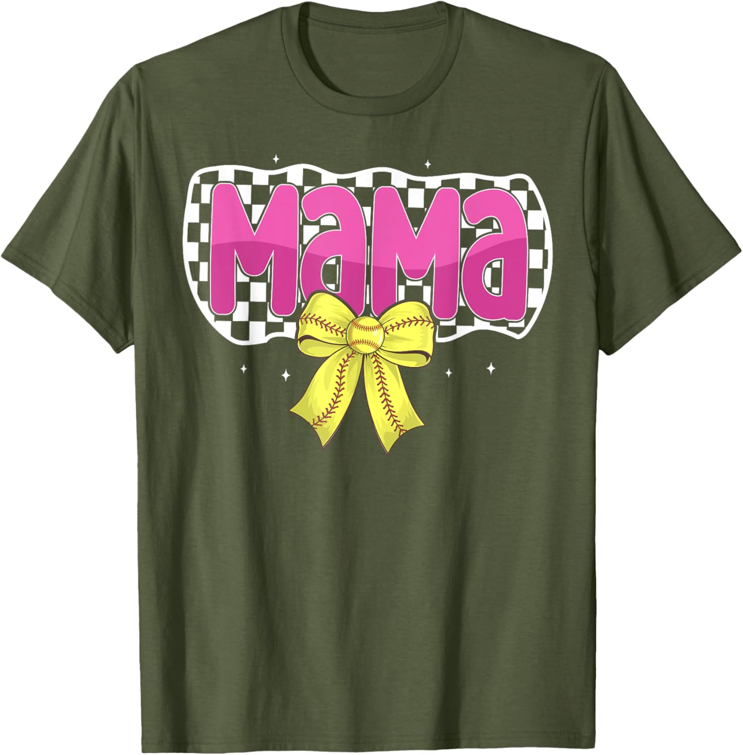 Softball Mom Coquette Bow Checkered Sport T-Shirt for Proud Mama - 7