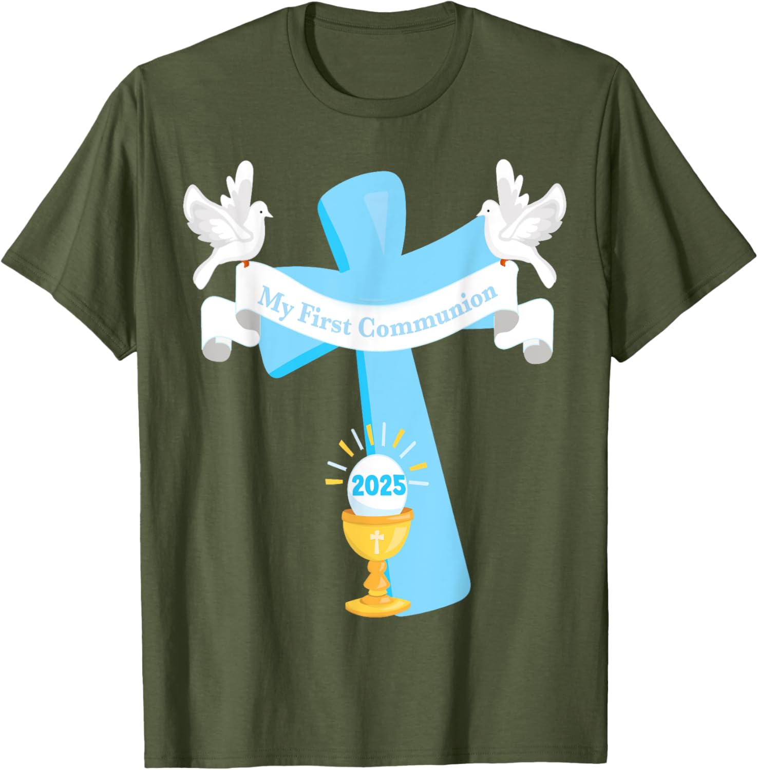 Boy's First Communion 2025 T-Shirt with Cross and Chalice Design - 6