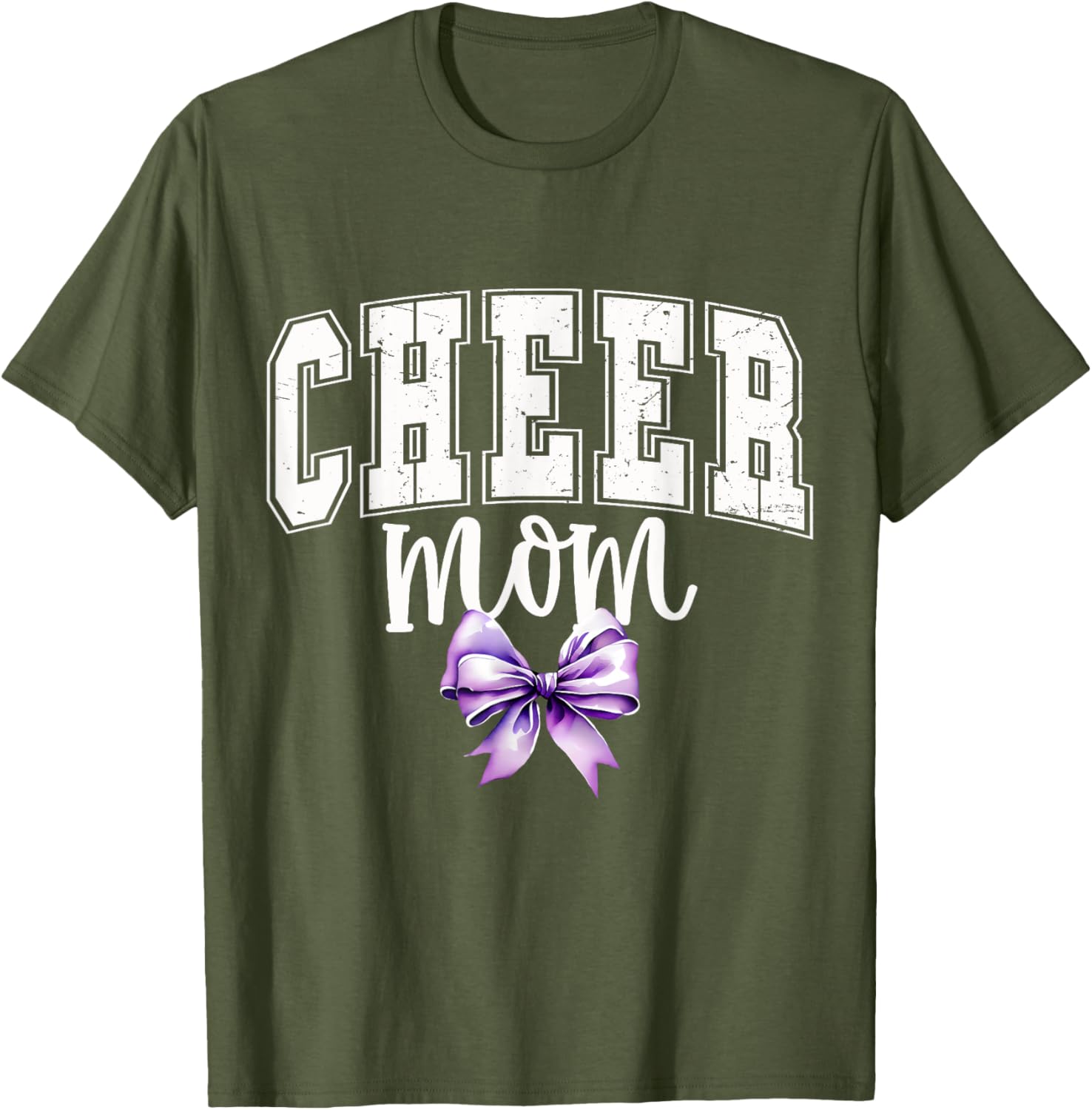 Cheer MOM Coquette Purple Bow Cheerleader T-Shirt for Supportive Moms - 23