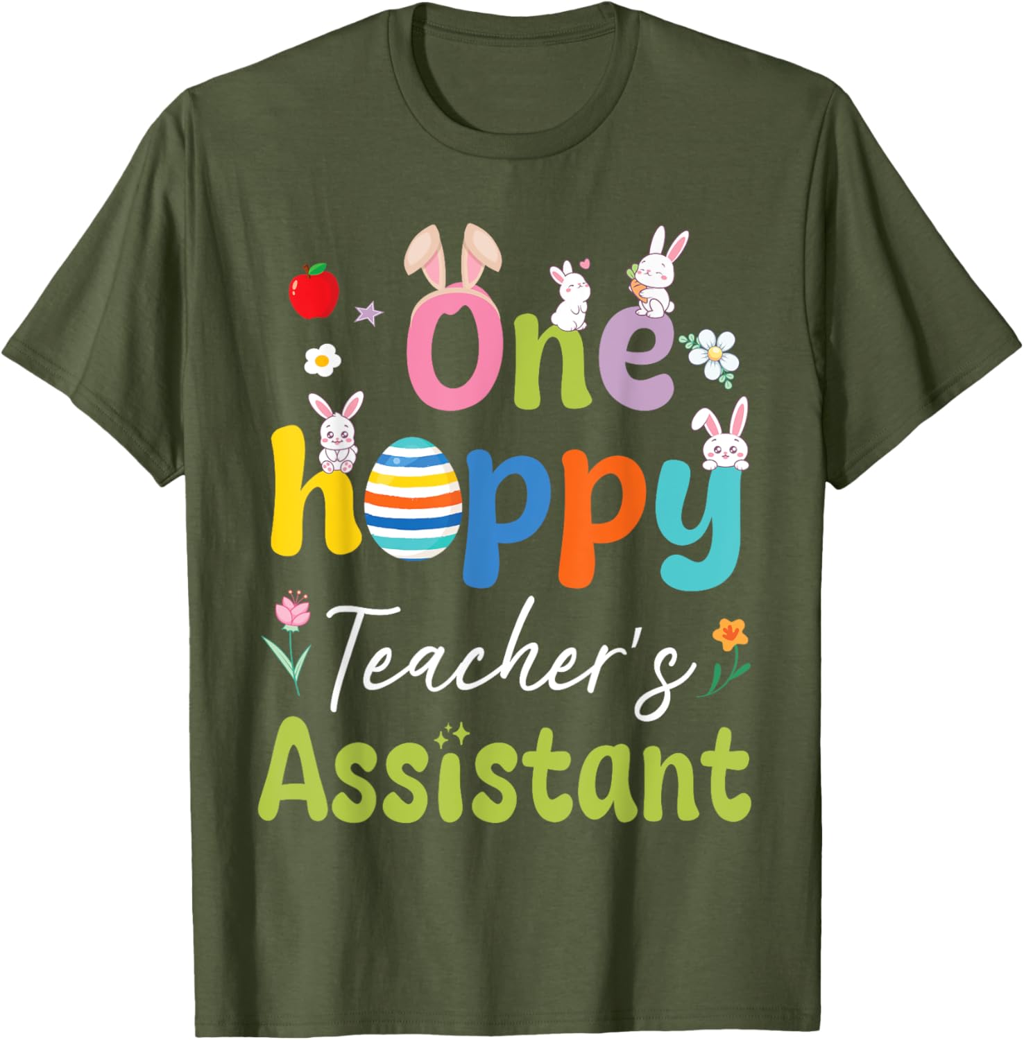 Hoppy Teacher's Assistant T-Shirt with Bunnies, Easter Eggs, and Flowers - 8