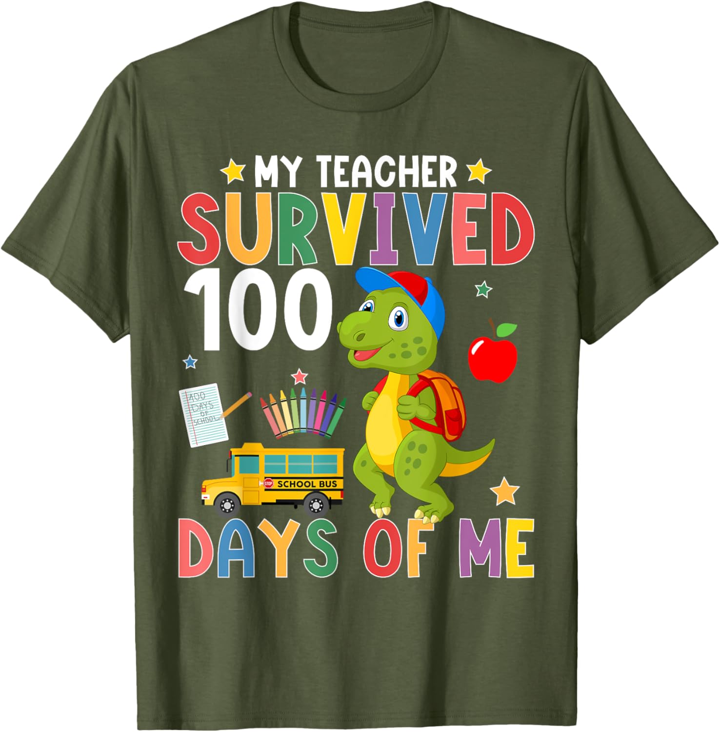 My Teacher Survived 100 Days Dino T-Shirt for 100th Day of School - 3
