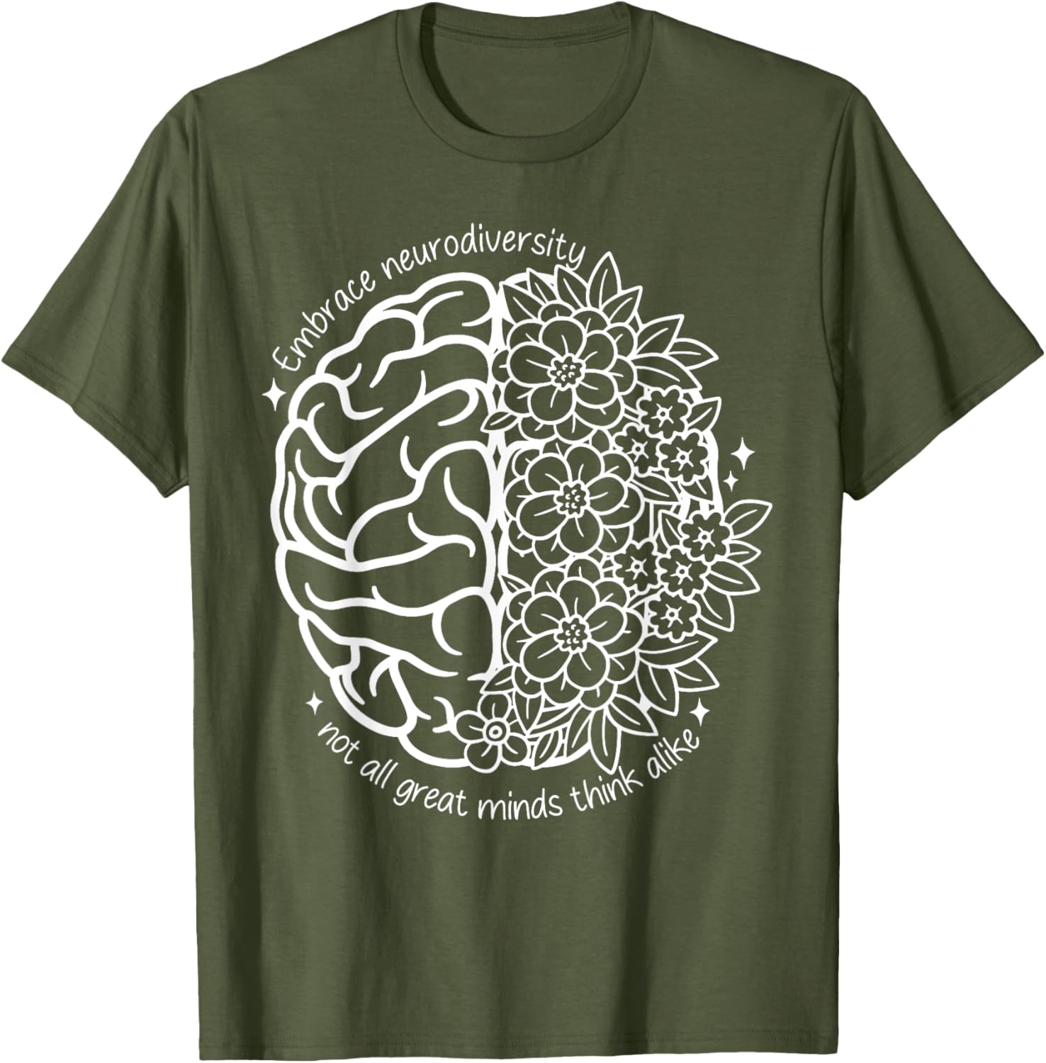 Embrace Neurodiversity Autism Awareness Brain Flower Support T-Shirt - 1