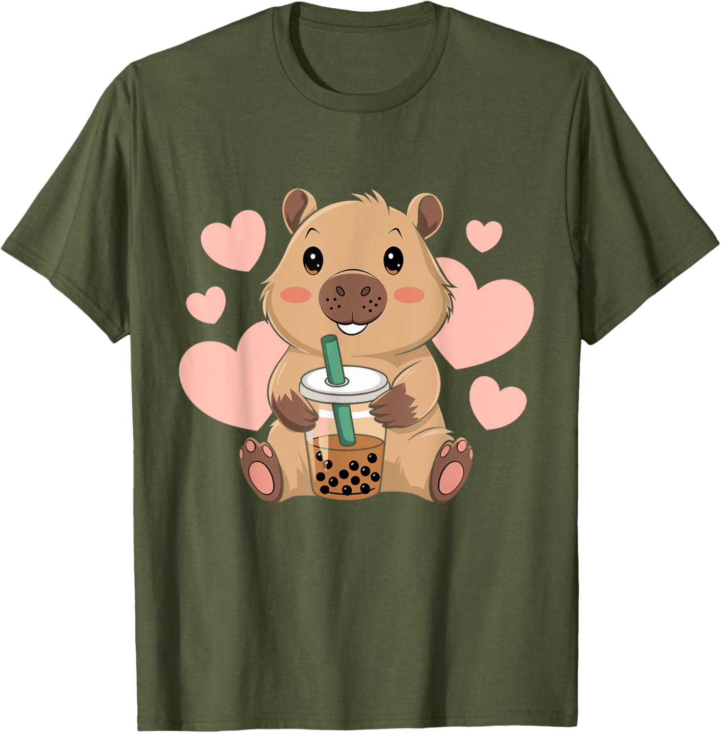 Cute Capybara Boba Tea T-Shirt for Women and Girls - Adorable Bubble Rodent Design - 10