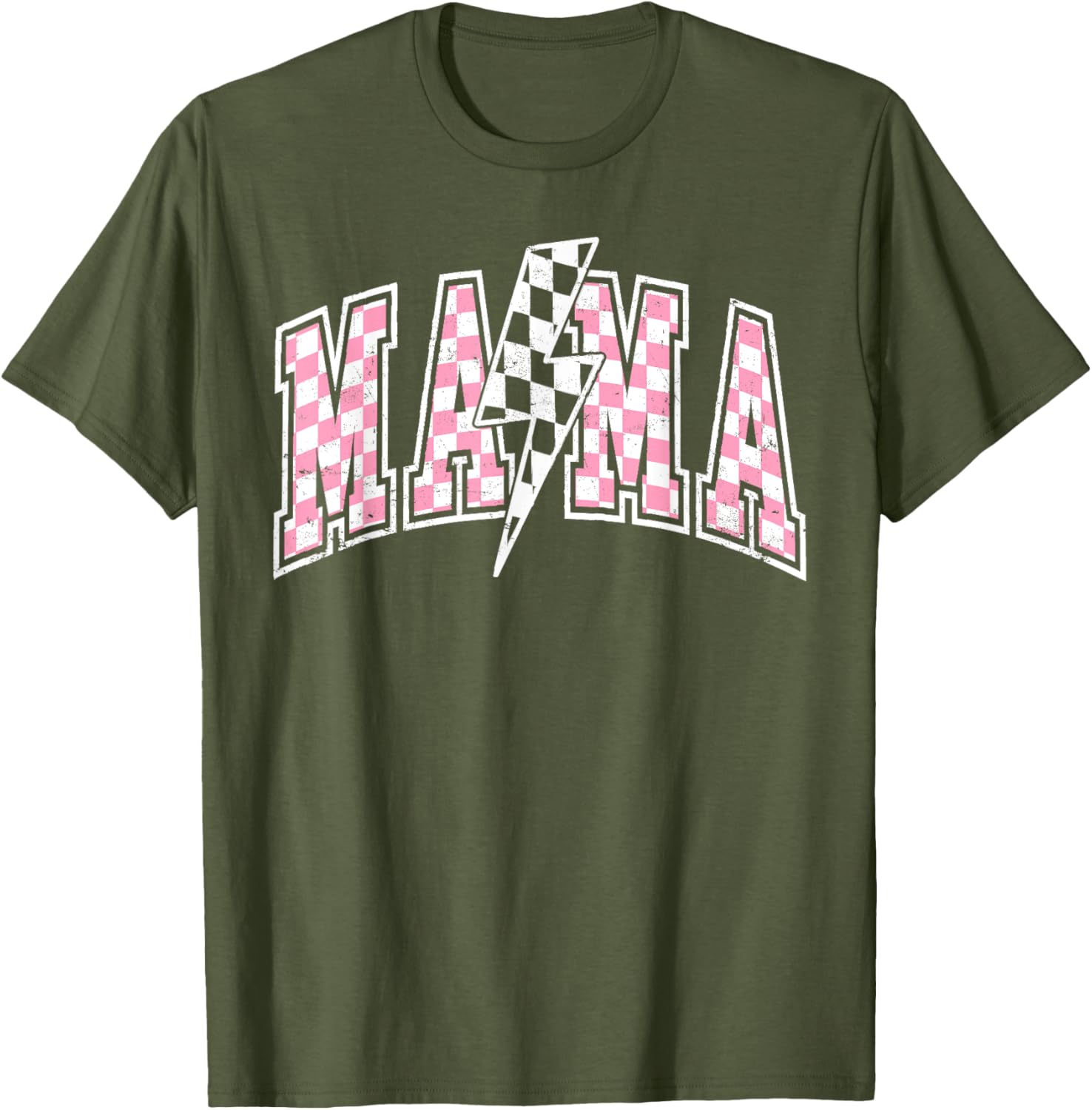 Mama Lightning Bolt Checkered Mom T-Shirt for Stylish Moms - 20