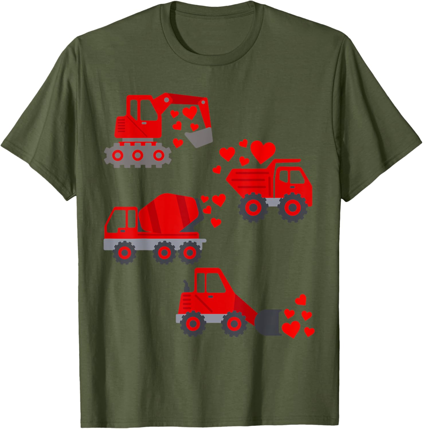 Funny Valentine's Day Construction Trucks Hearts T-Shirt for Boys - 7