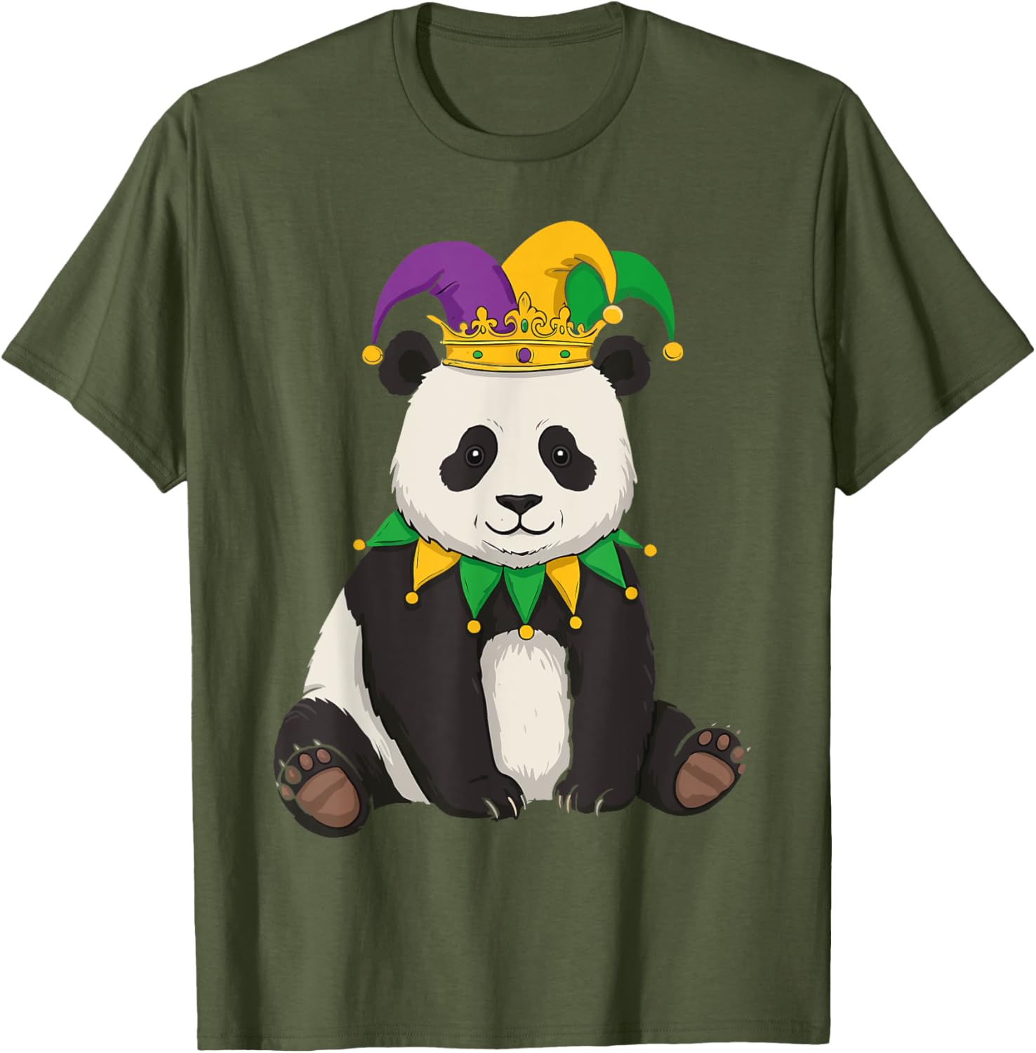 Funny Panda Mardi Gras Jester Hat Tee Cute Gift T-Shirt for All Ages - 1