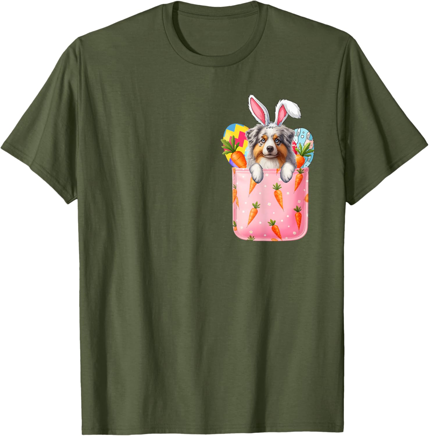 Easter Bunny Australian Shepherd Carrots Pocket T-Shirt for Pet Lovers - 27