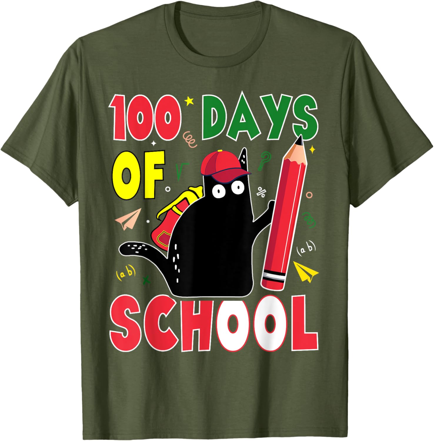 Funny Cat 100 Days of School T-Shirt for Kids and Adults - 13