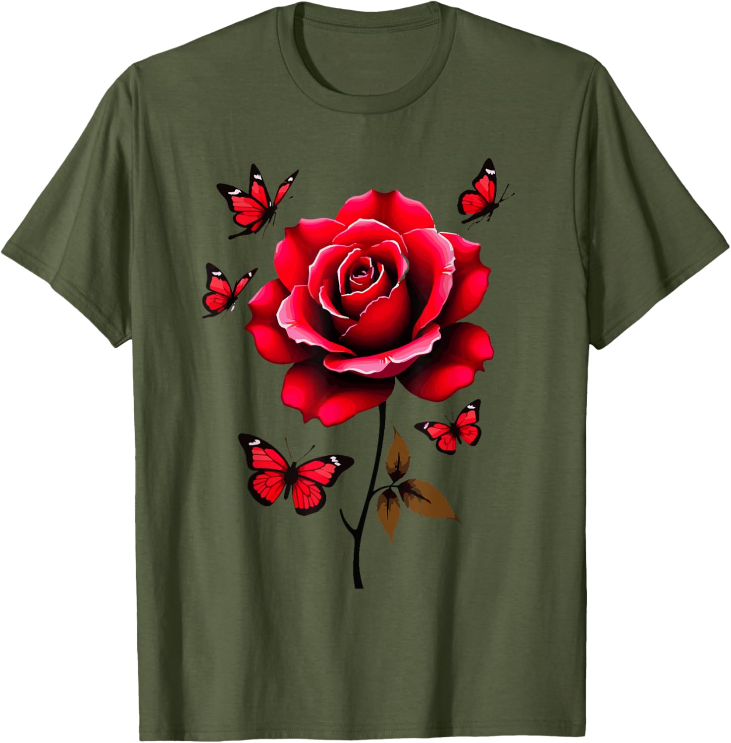 Red Rose and Butterflies Floral Spring T-Shirt for Aesthetic Lovers - 3