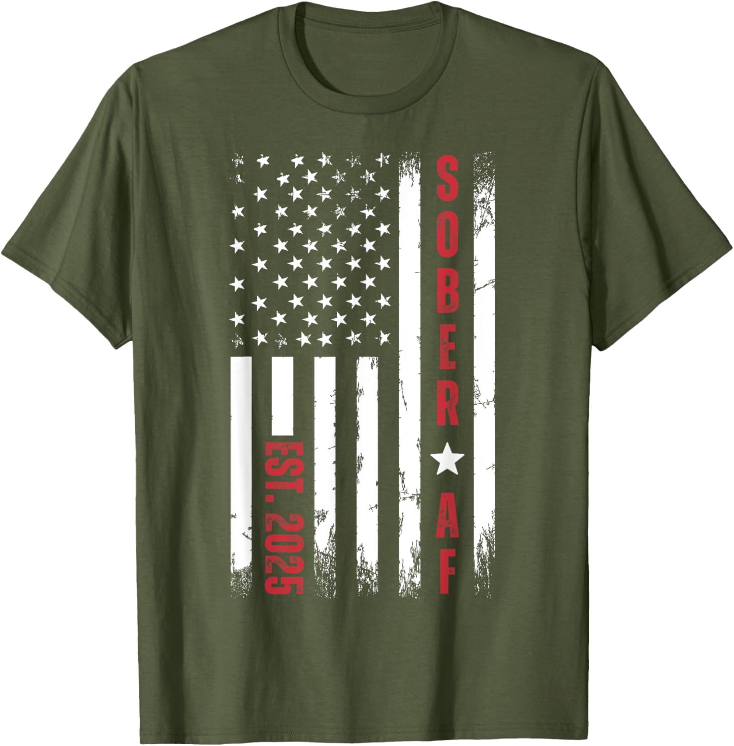 Sober AF US Flag T-Shirt for Supporters of Sobriety and Recovery - 12