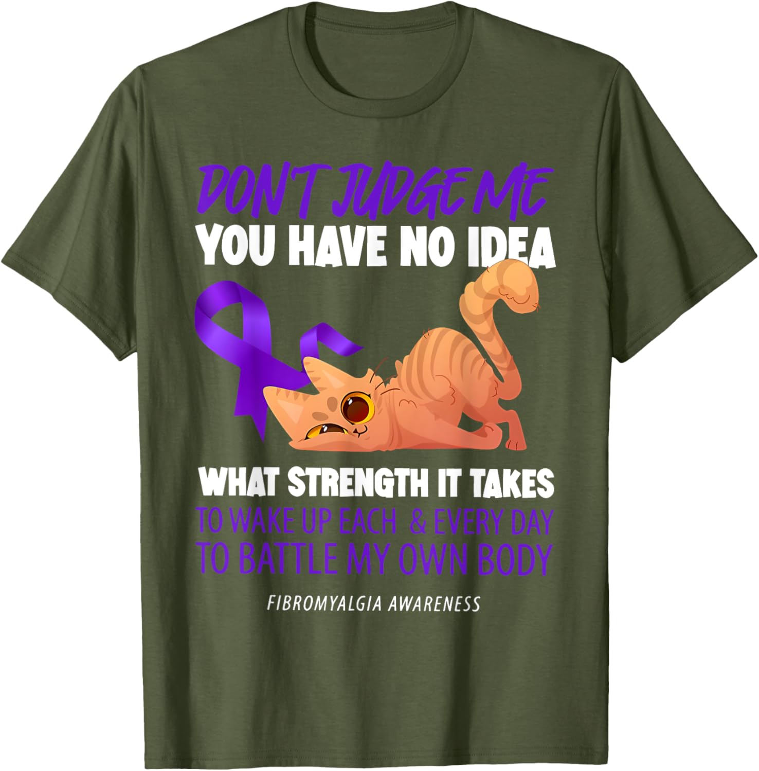 Cat Don't Judge Me Fibromyalgia Awareness T-Shirt for Men and Women - 1
