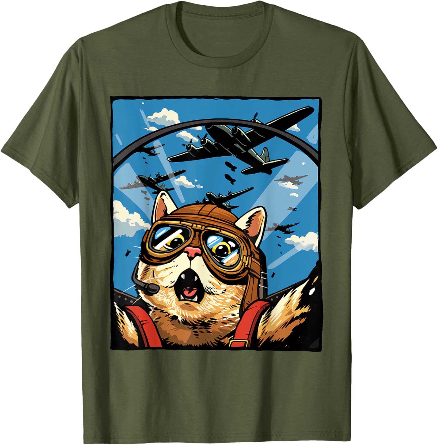 Funny Cat Pilot Jet Fighter T-Shirt for Cat Lovers and Meme Fans - 21