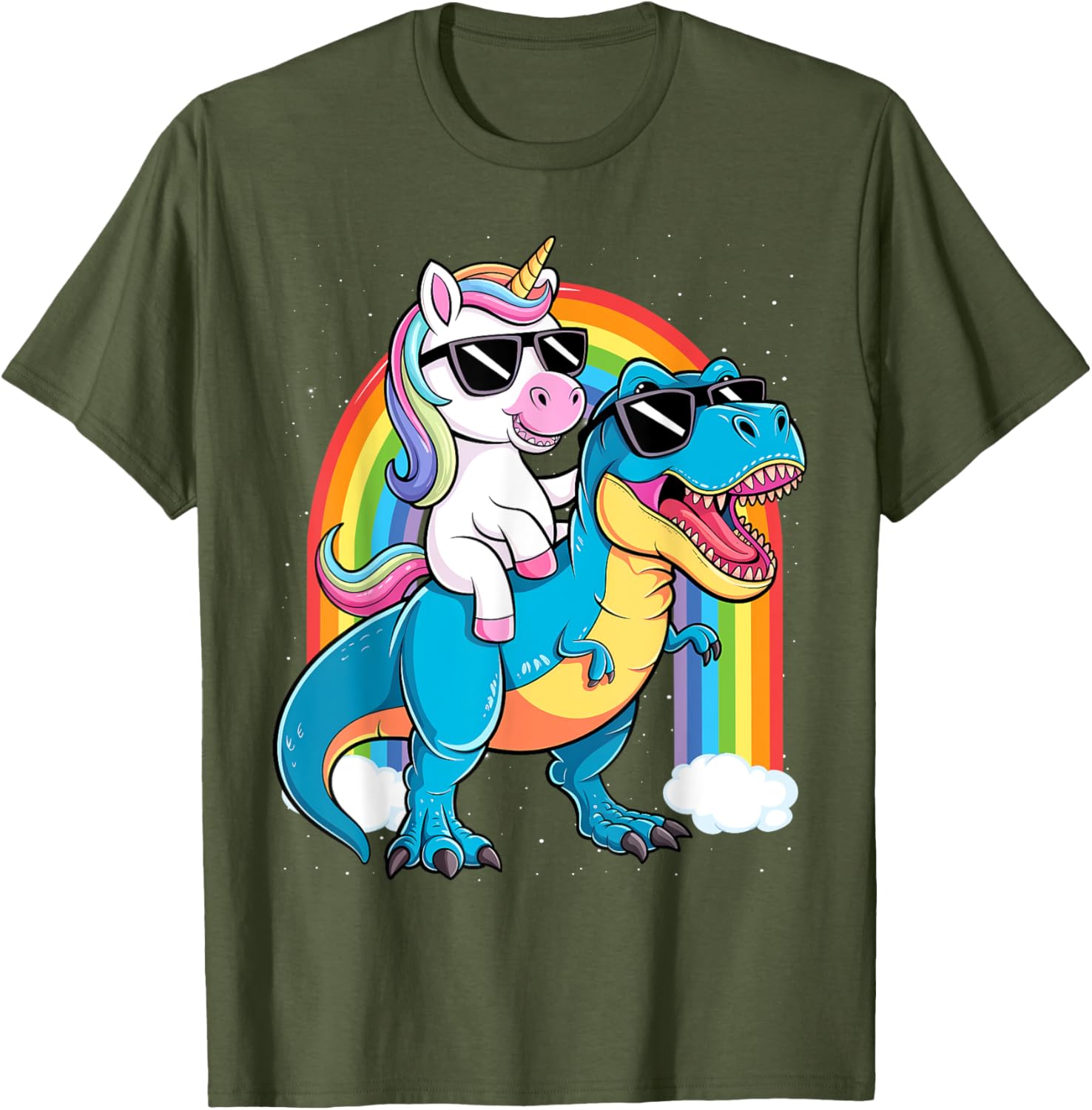 Unicorn Riding T Rex Dinosaur T-Shirt for Kids and Adults Fun Tee - 10