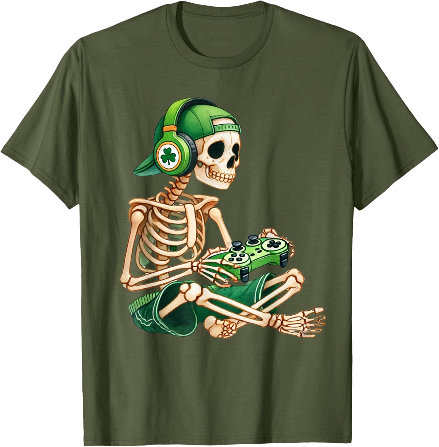 St Patricks Day Skeleton Leprechaun Gamer T-Shirt for Boys - 13